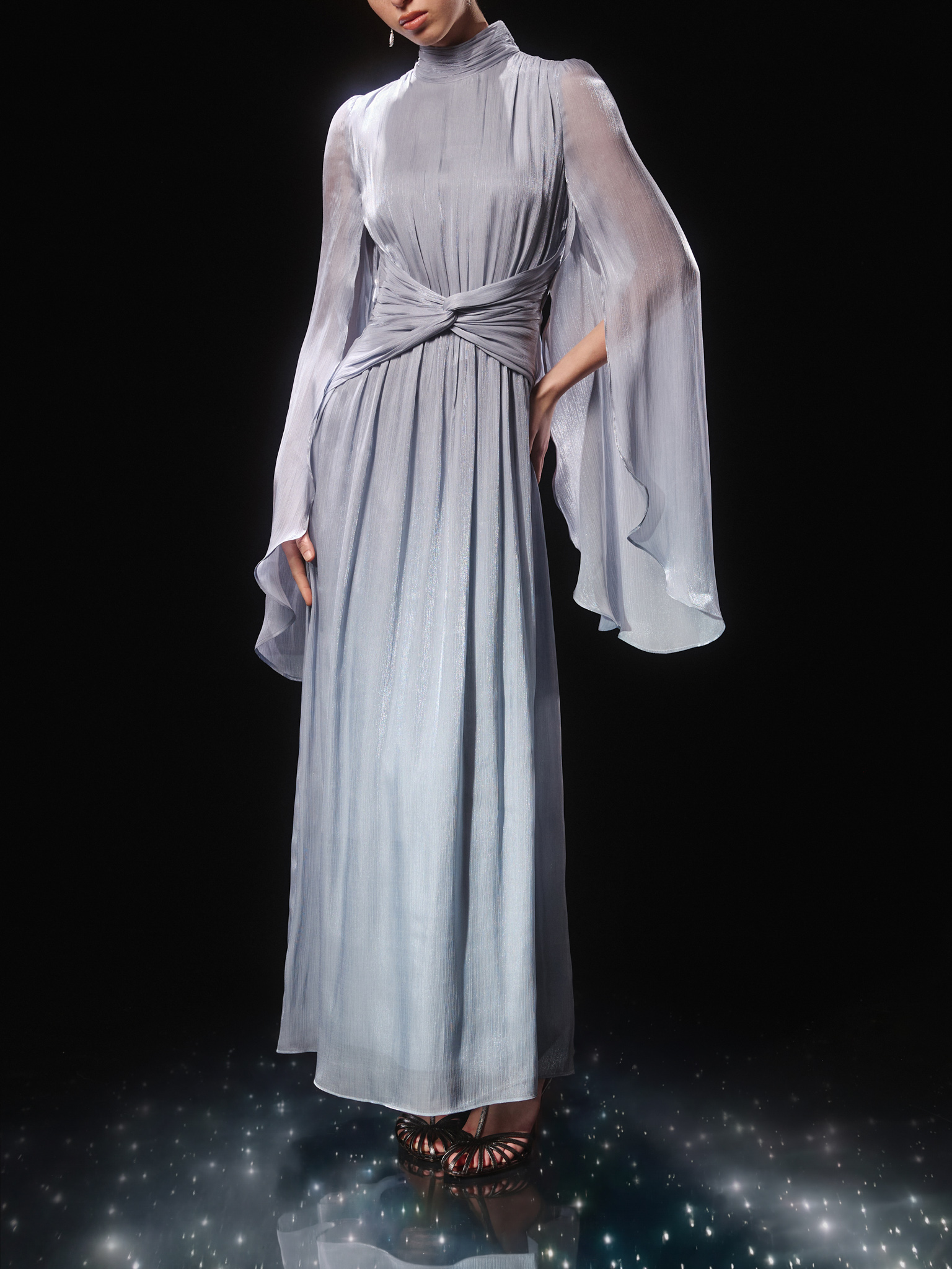 Metallic fabric maxi dress with light sleeves