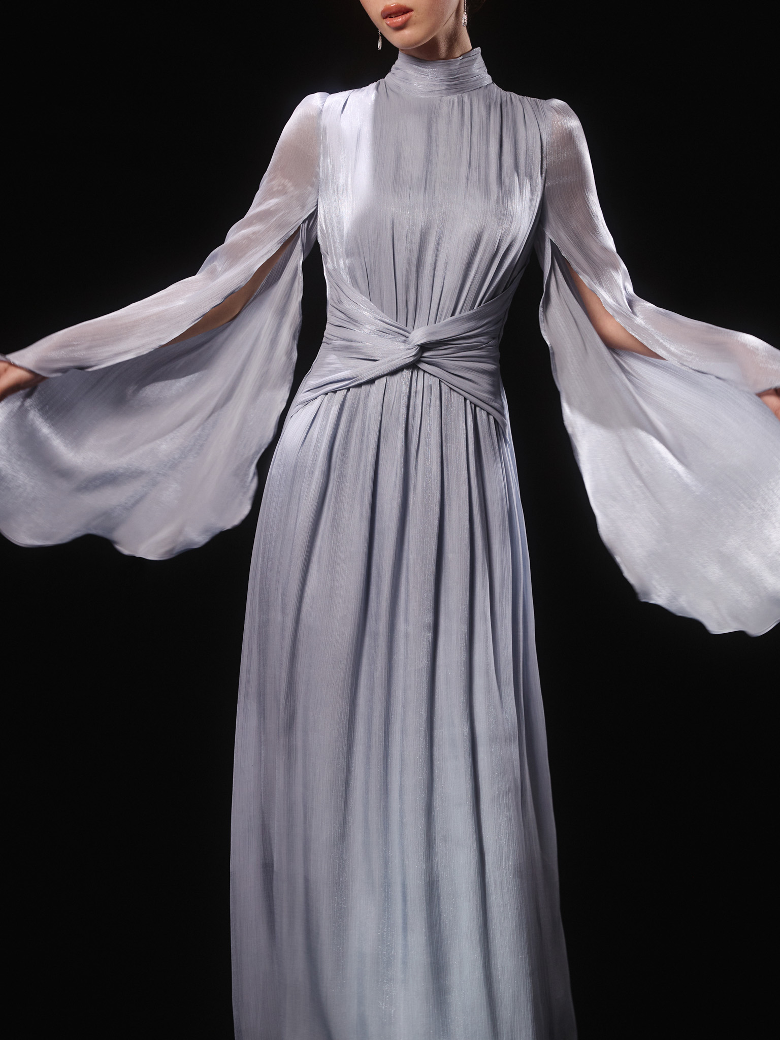 Metallic fabric maxi dress with light sleeves