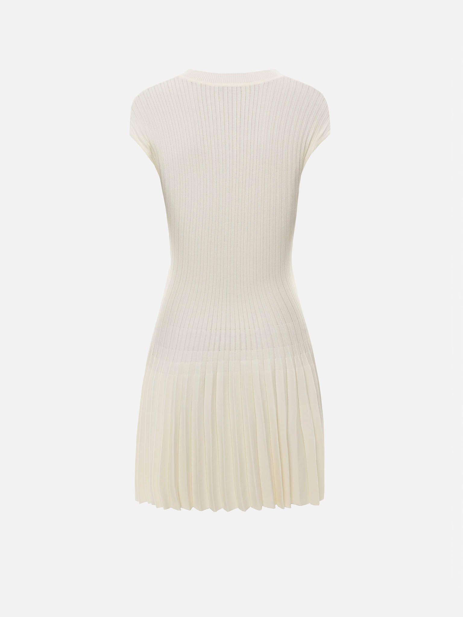 Ribbed viscose mini dress with pleated skirt