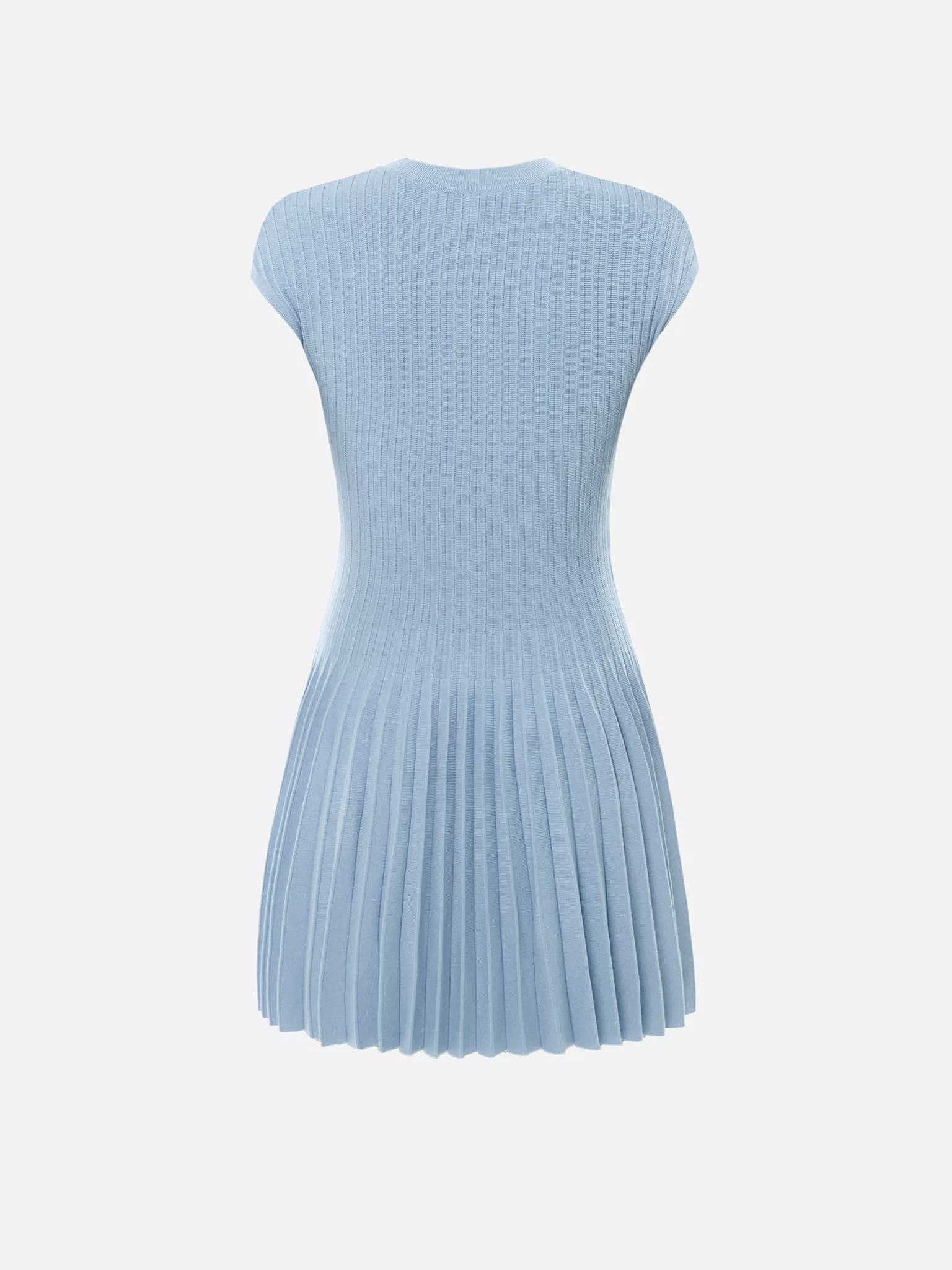 Ribbed viscose mini dress with pleated skirt