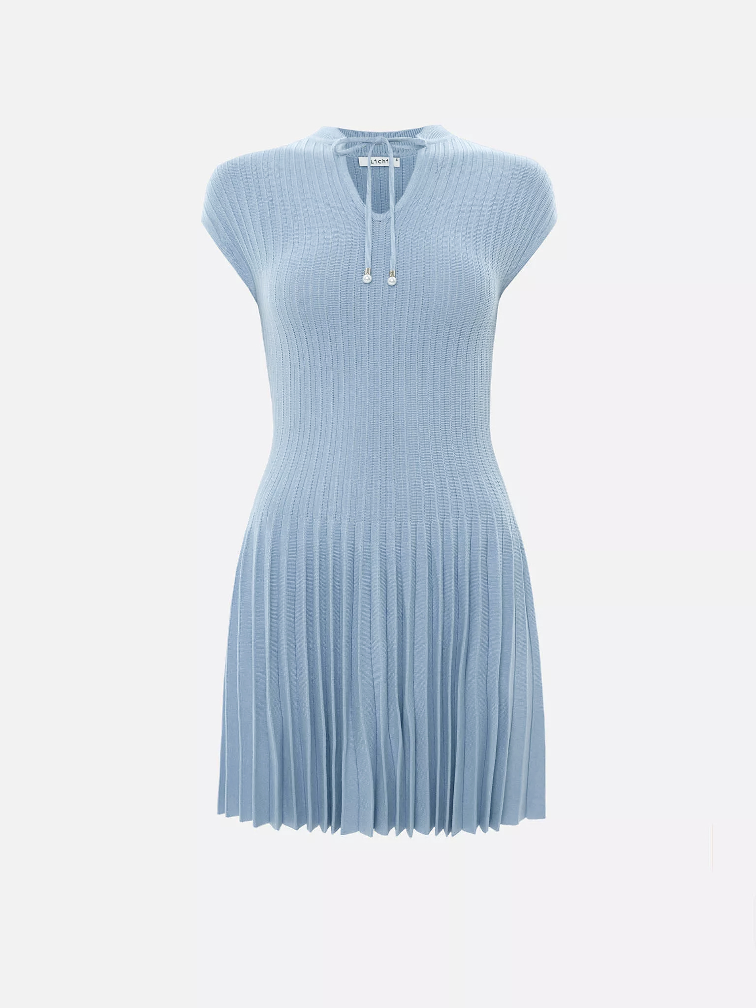 Ribbed viscose mini dress with pleated skirt