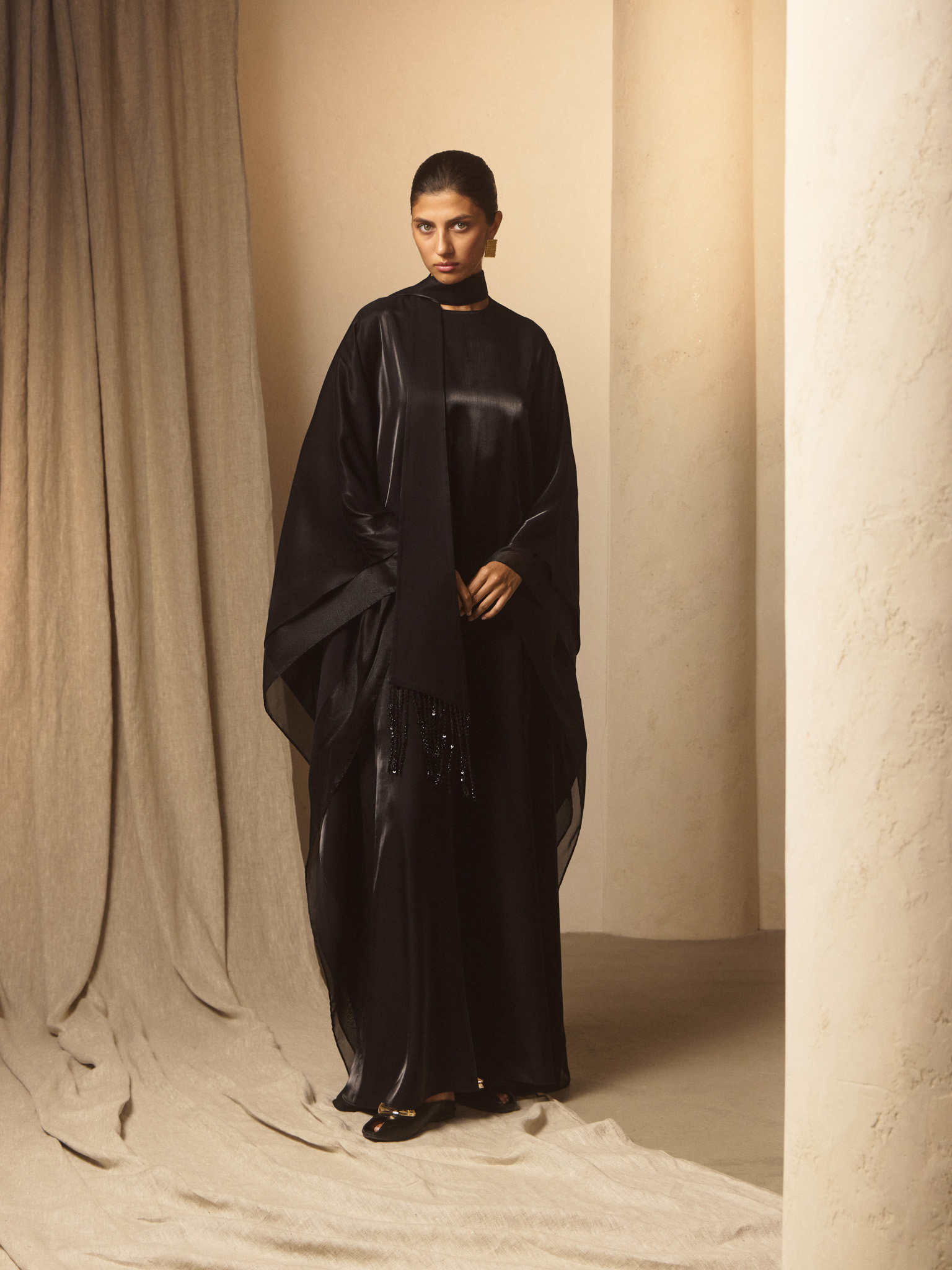 Viscose maxi dress with matching wide scarf