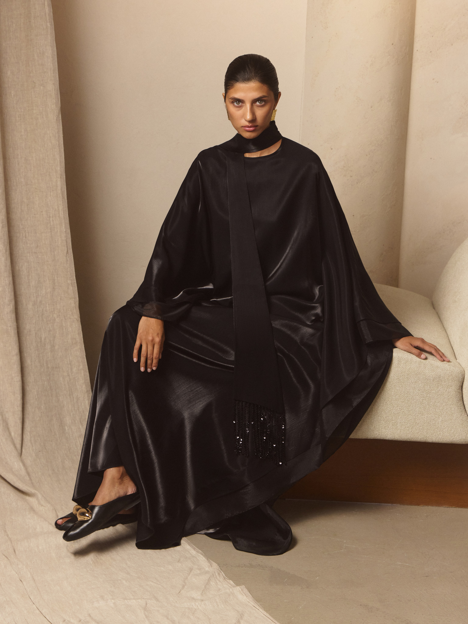 Viscose maxi dress with matching wide scarf