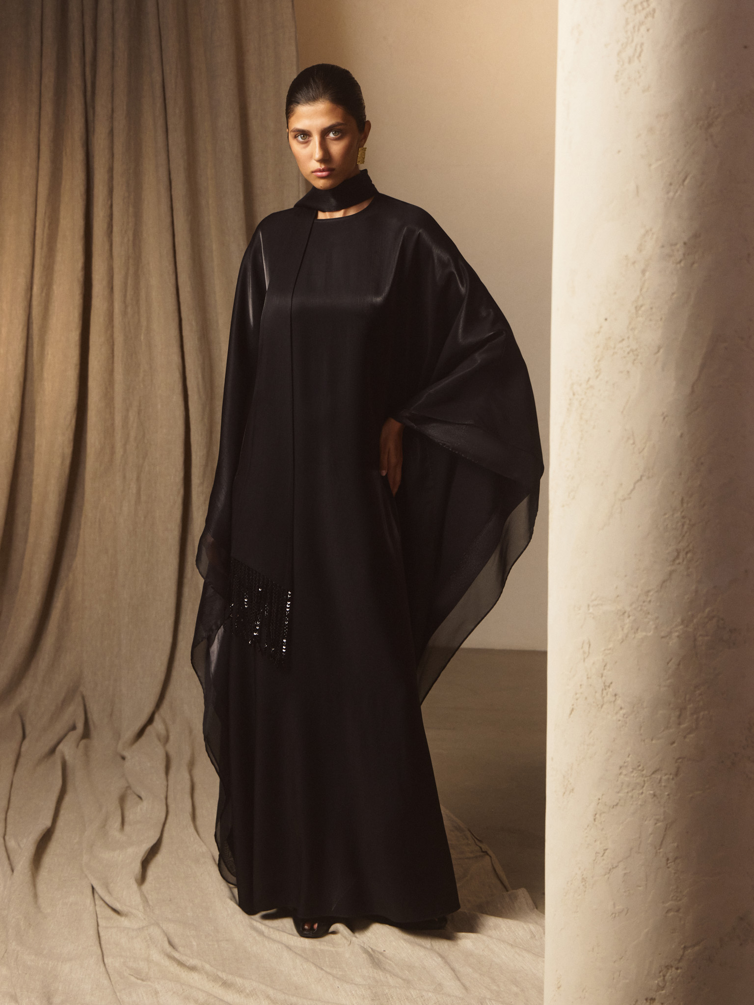 Viscose maxi dress with matching wide scarf