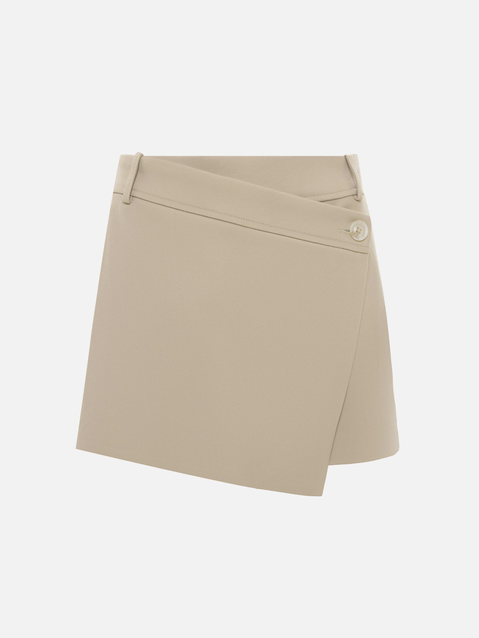 Mini eco-suede skirt-shorts with asymmetrical button fastening