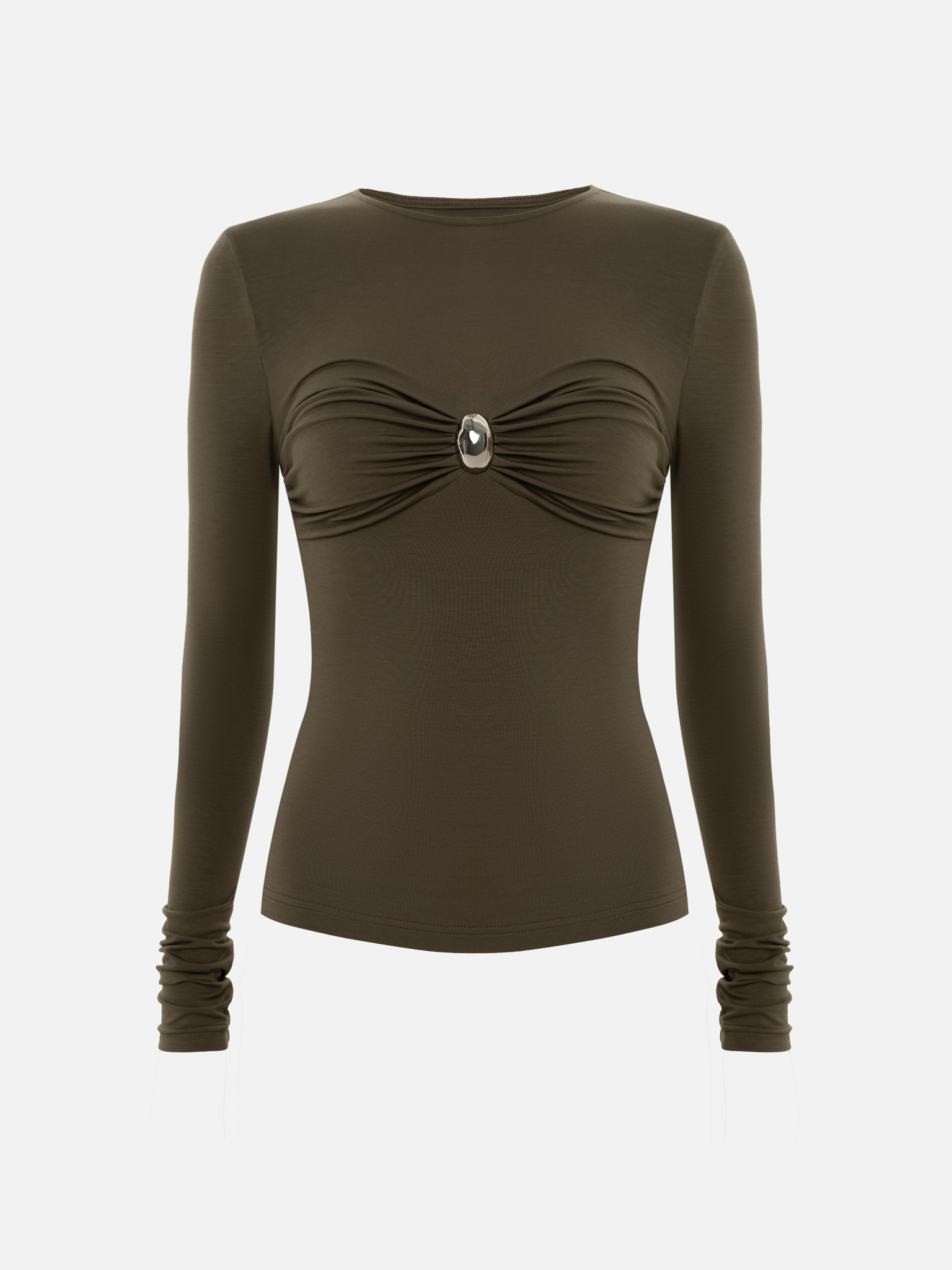 Viscose long sleeve top with metallic detailing on the chest