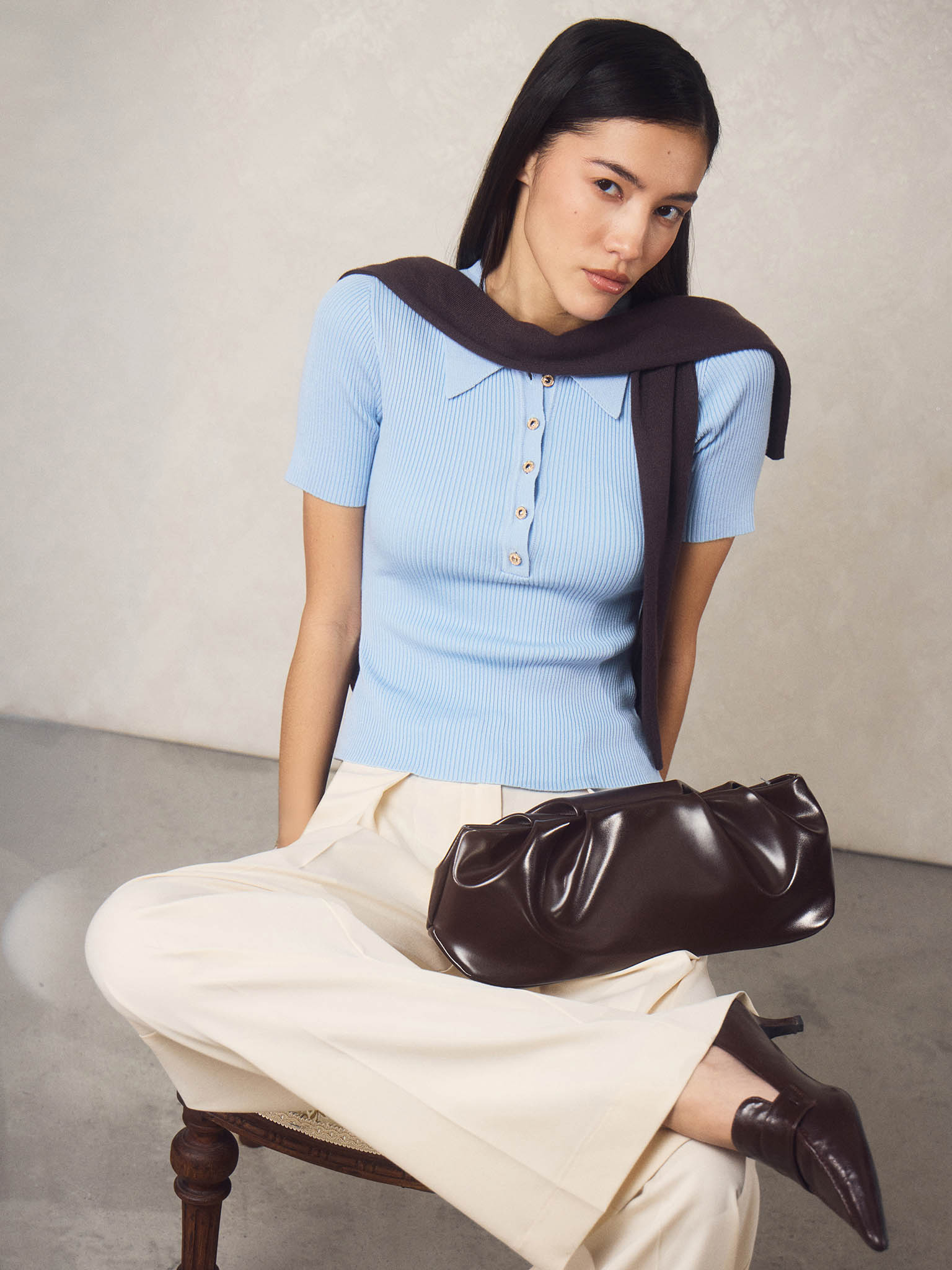 Polo en tricot frotté avec boutons au col