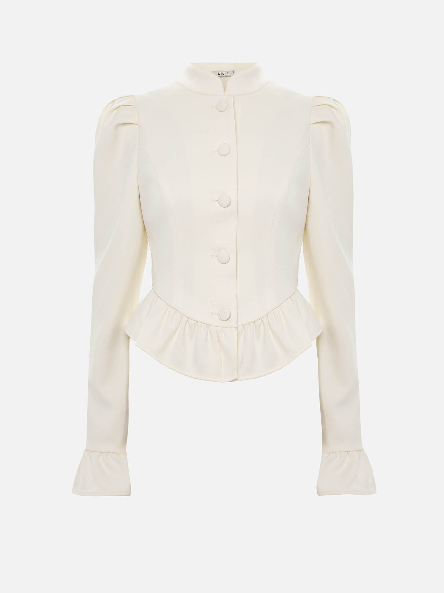 Fitted jacket with ruffles on the cuffs and bottom hem