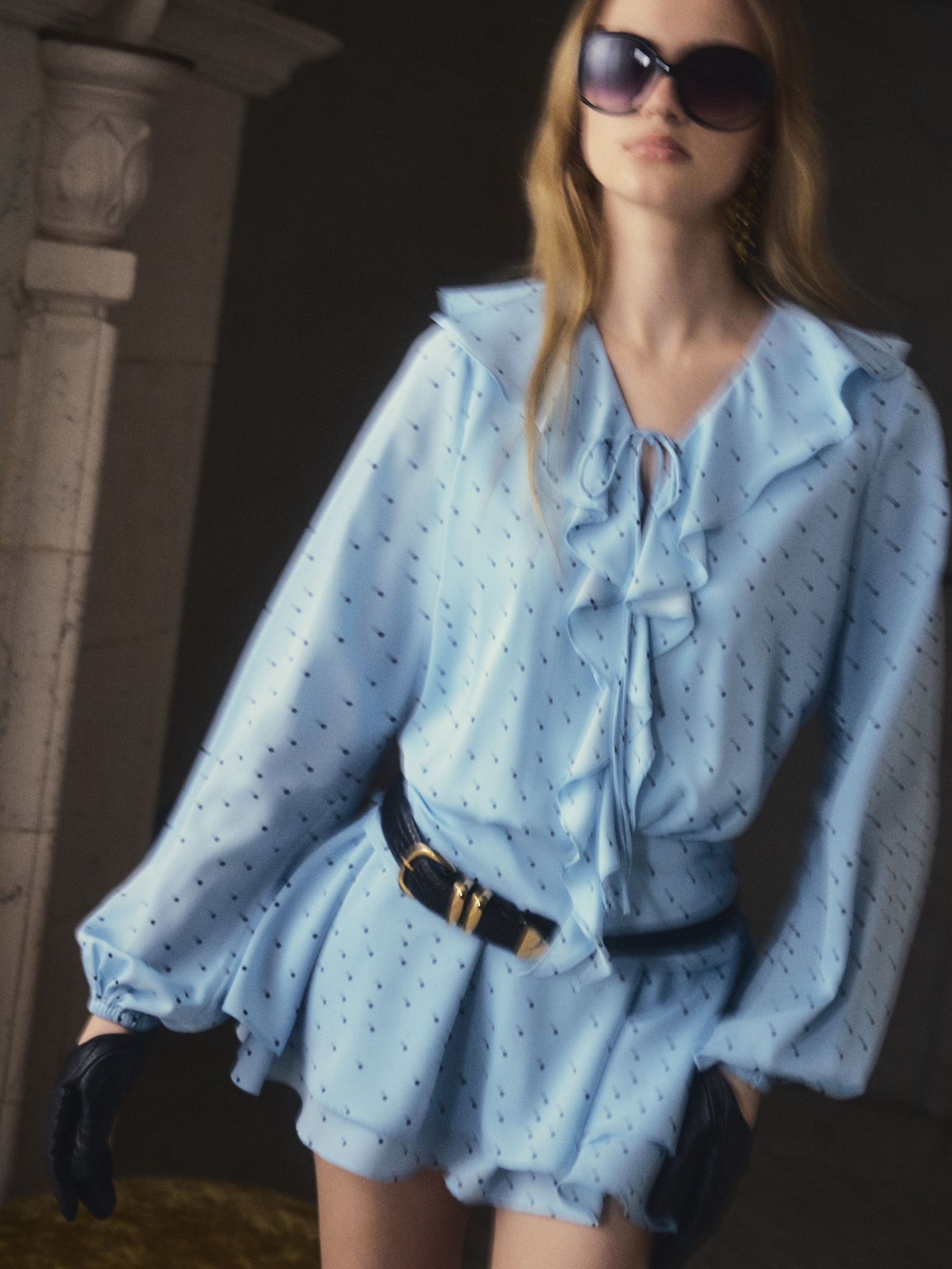 Lightweight mini dress with polka dots