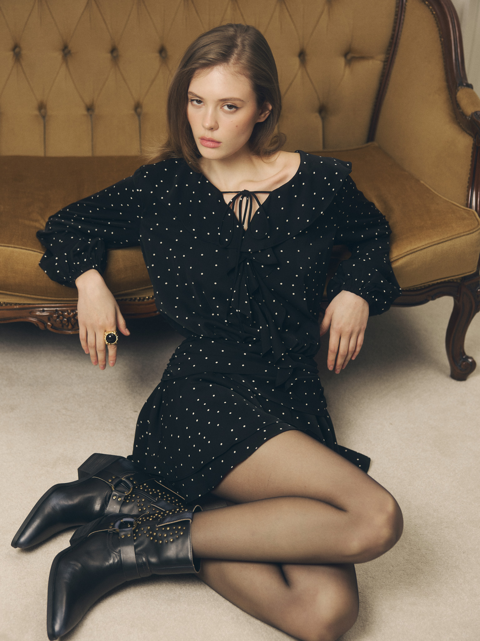 Lightweight mini dress with polka dots