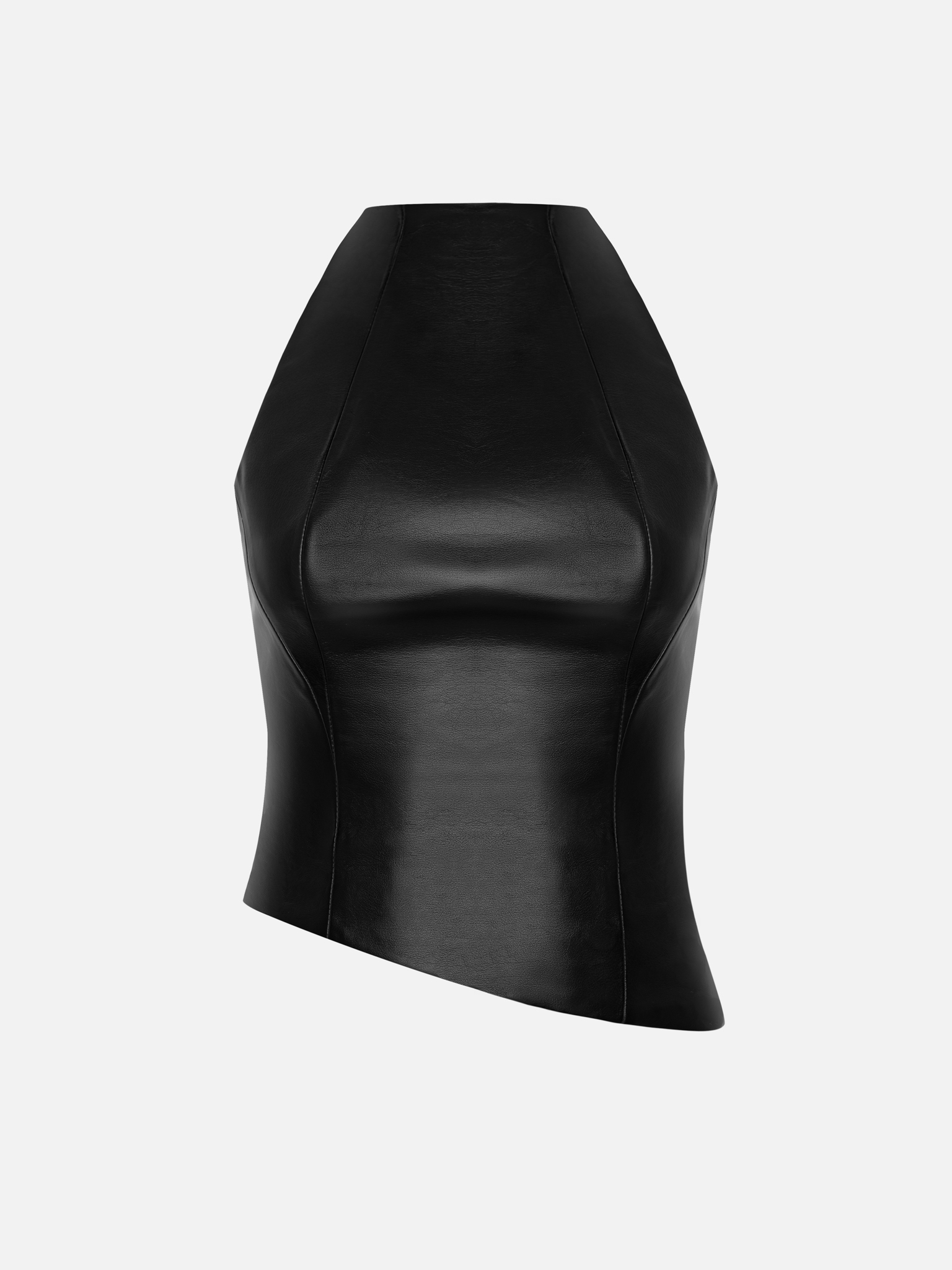 Eco-leather top with open shoulders and halter neckline