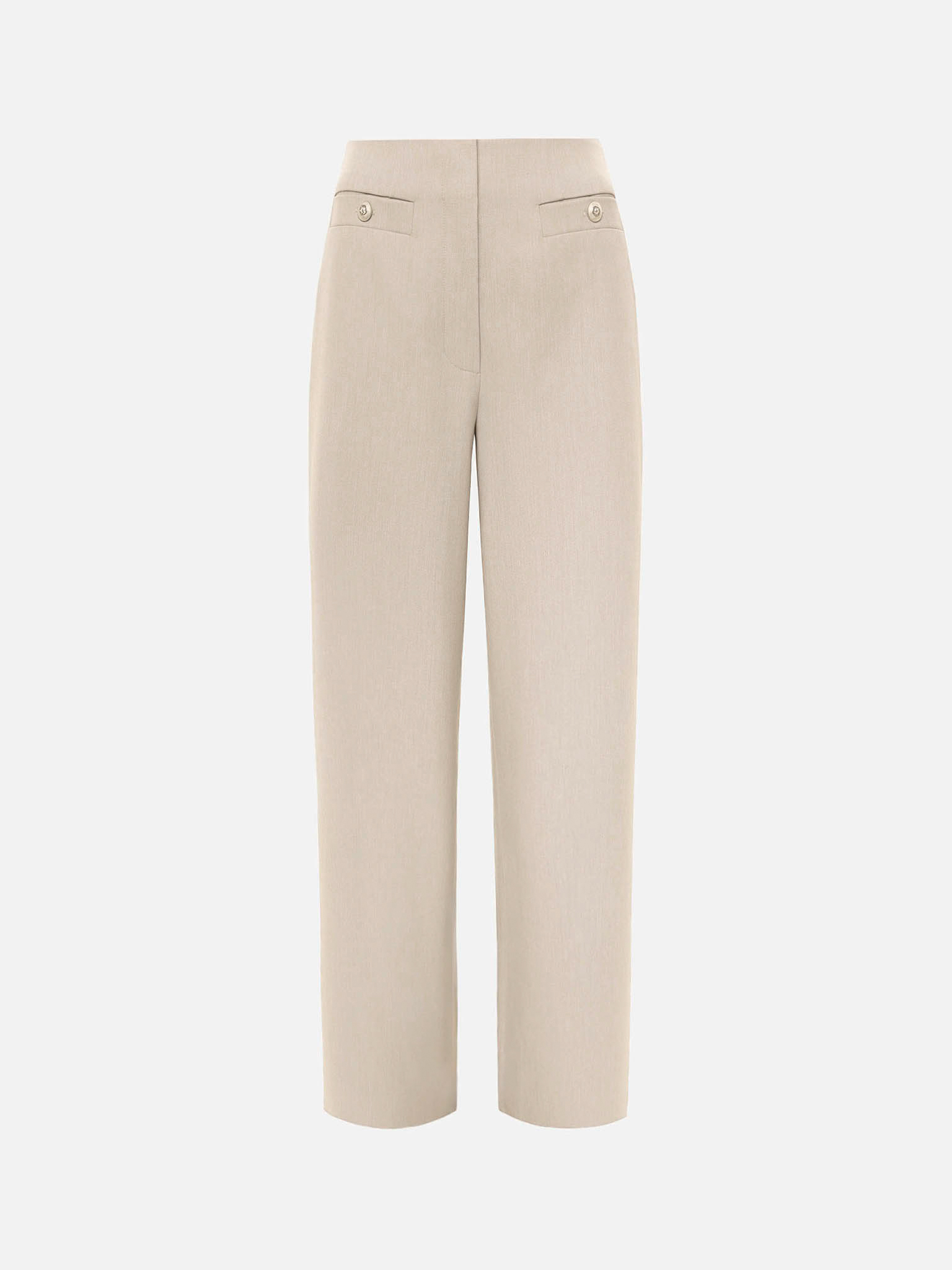 Mid-rise trousers with front creases and oversized buttons