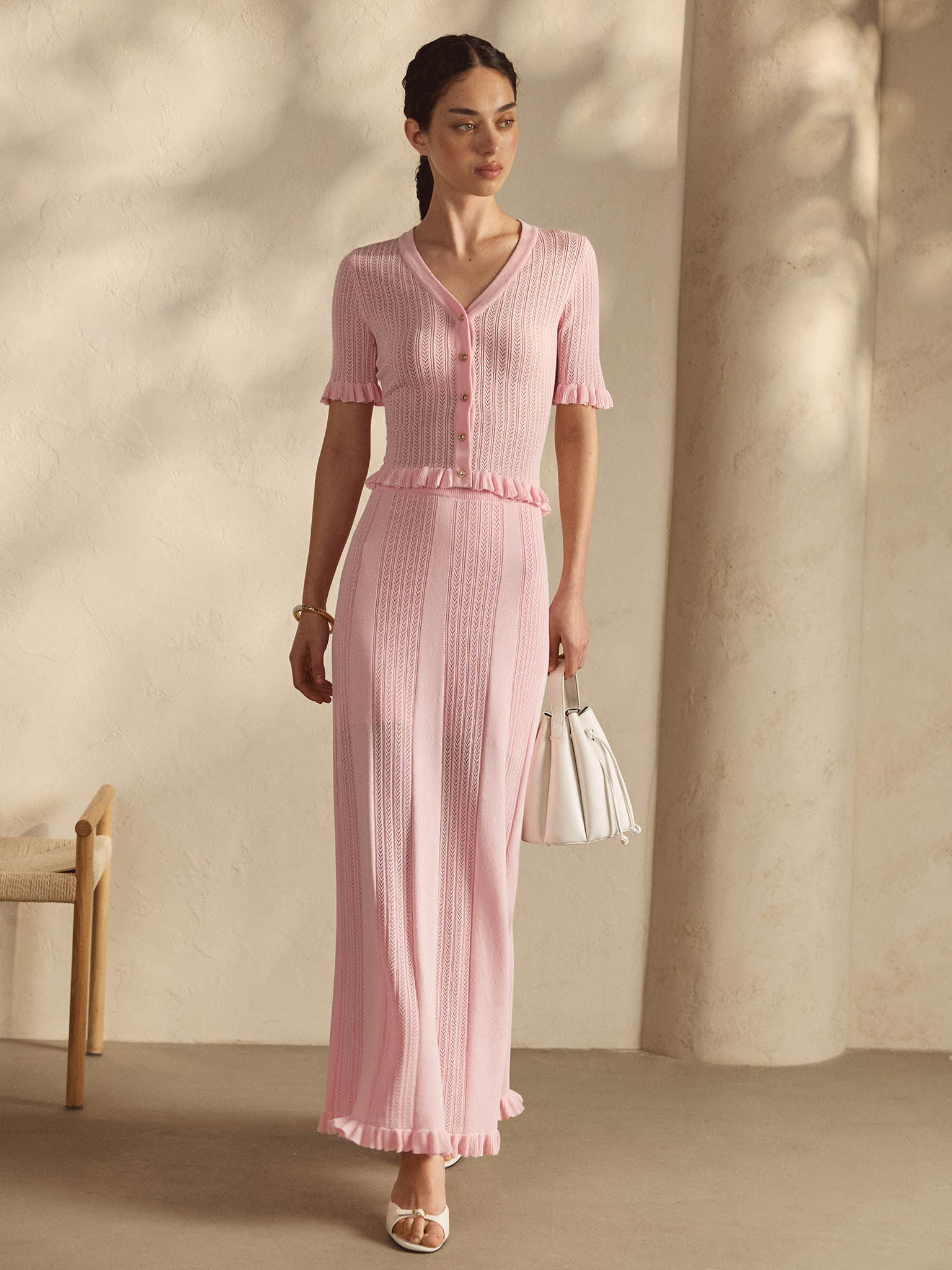 Openwork jersey maxi skirt