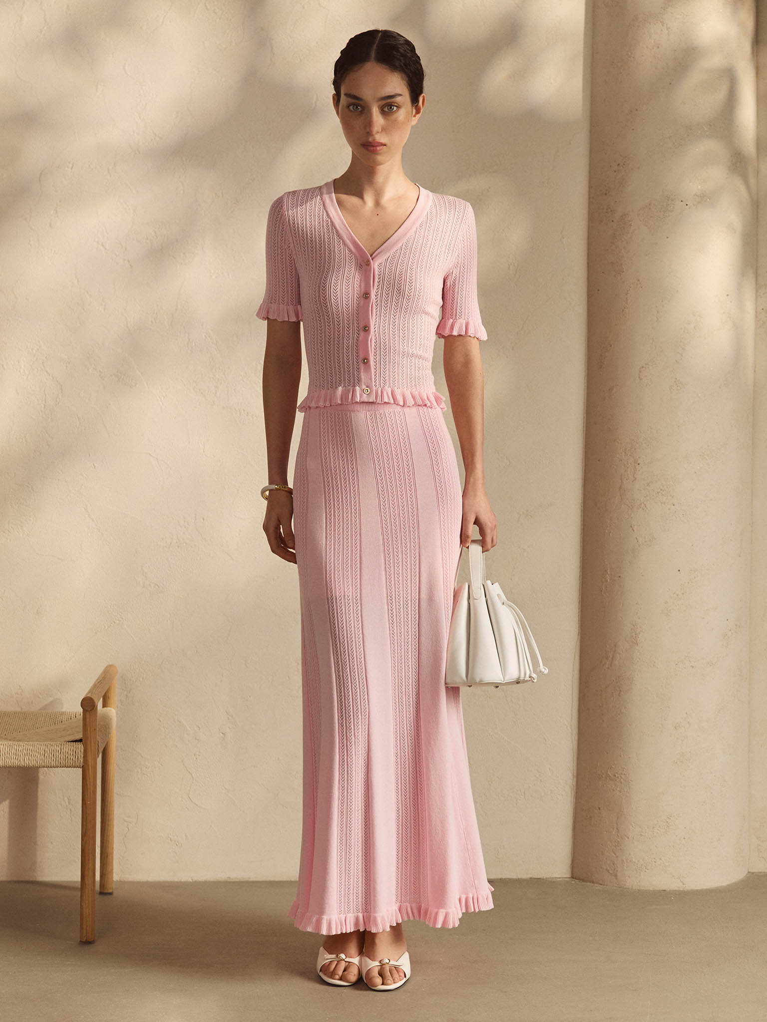 Openwork jersey maxi skirt