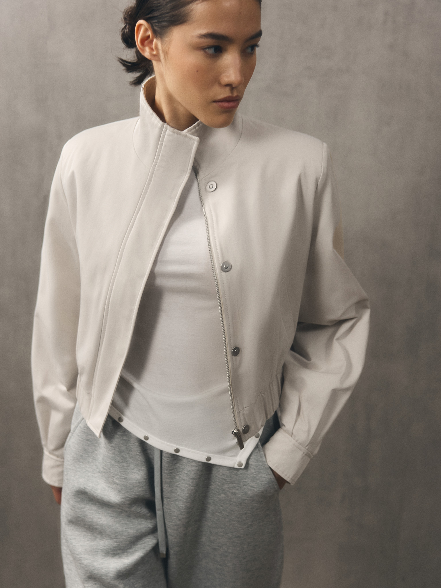 Cropped jacket with high collar