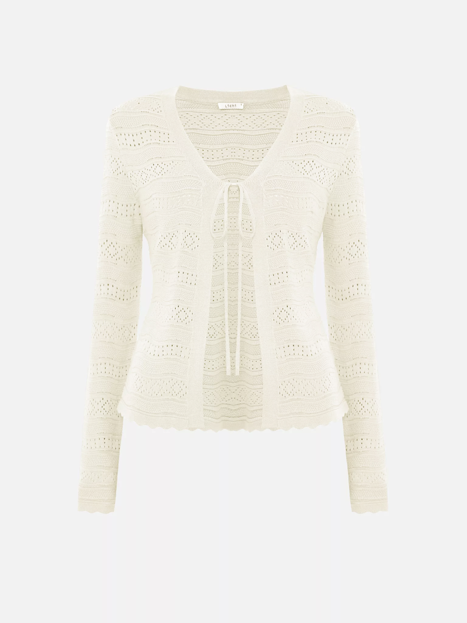 Openwork knitted cardigan with ties