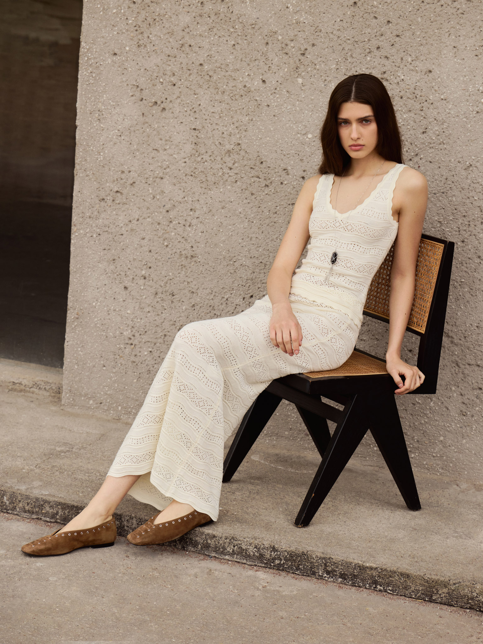 Openwork knitted maxi skirt