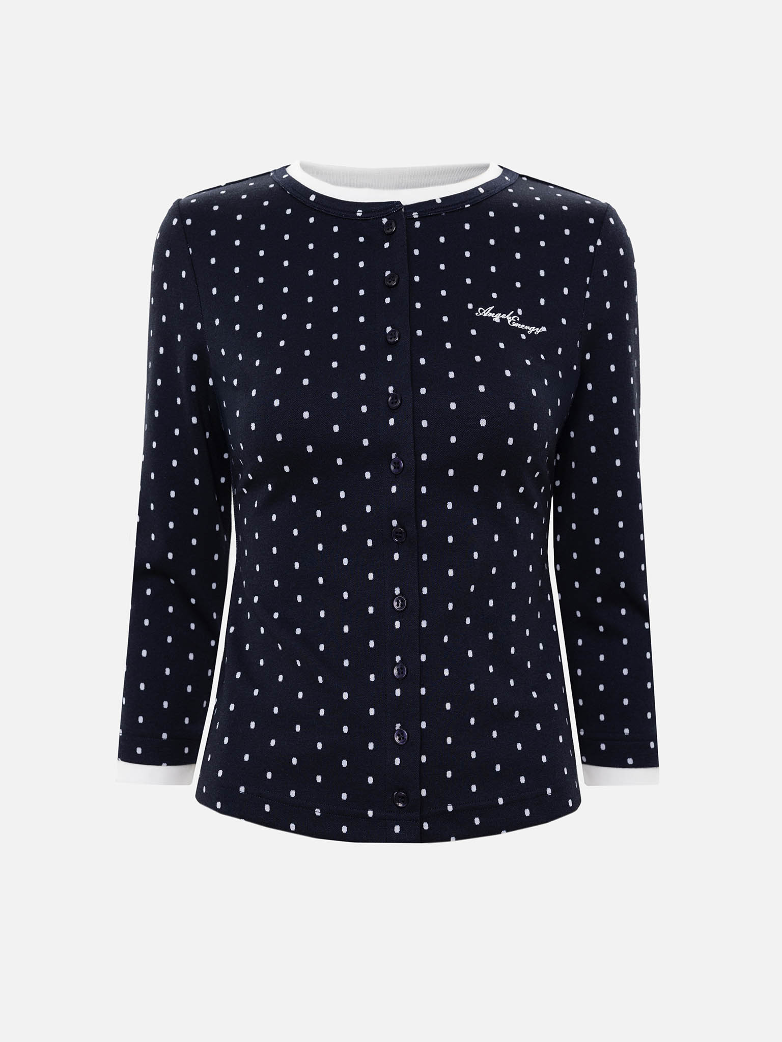 Polka dot cardigan with contrasting details and embroidery