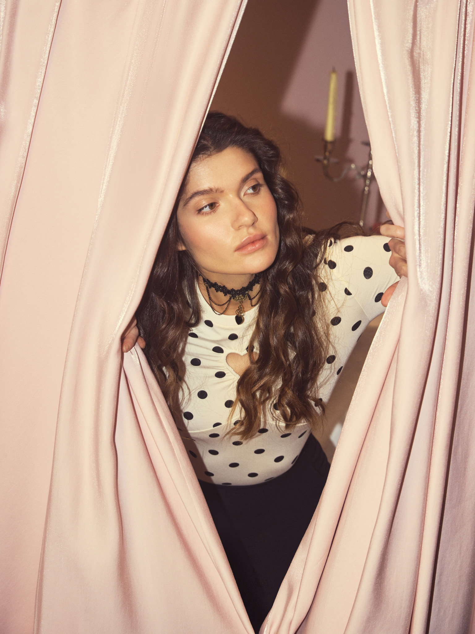 Viscose long sleeve top with heart-shaped cut-out