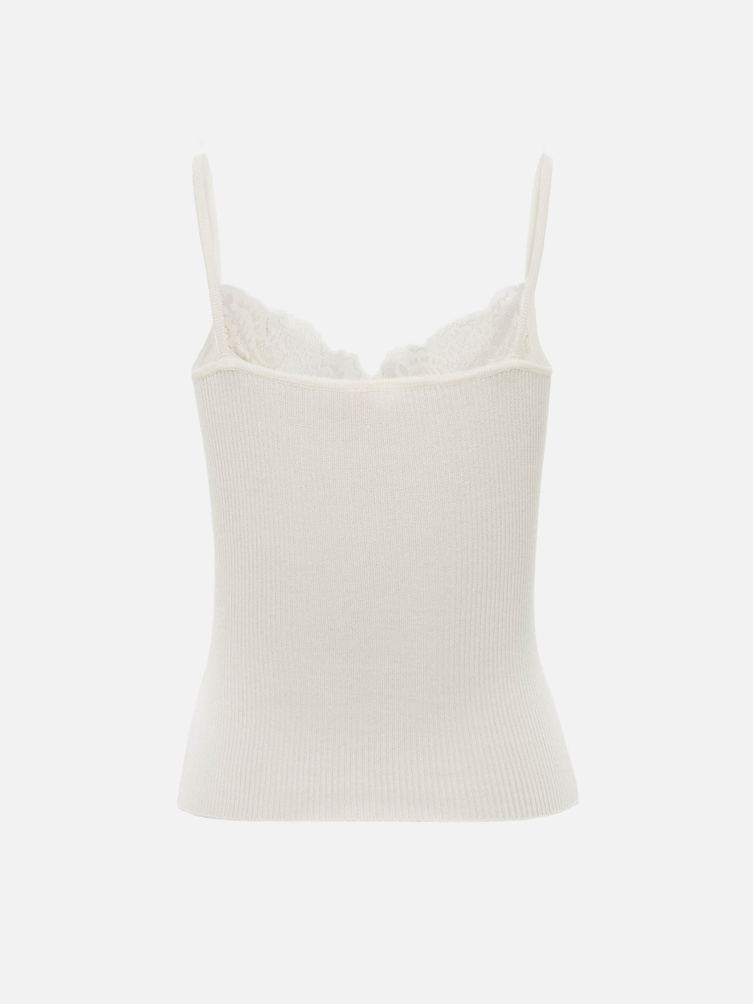 Top côtelé avec bordure en dentelle