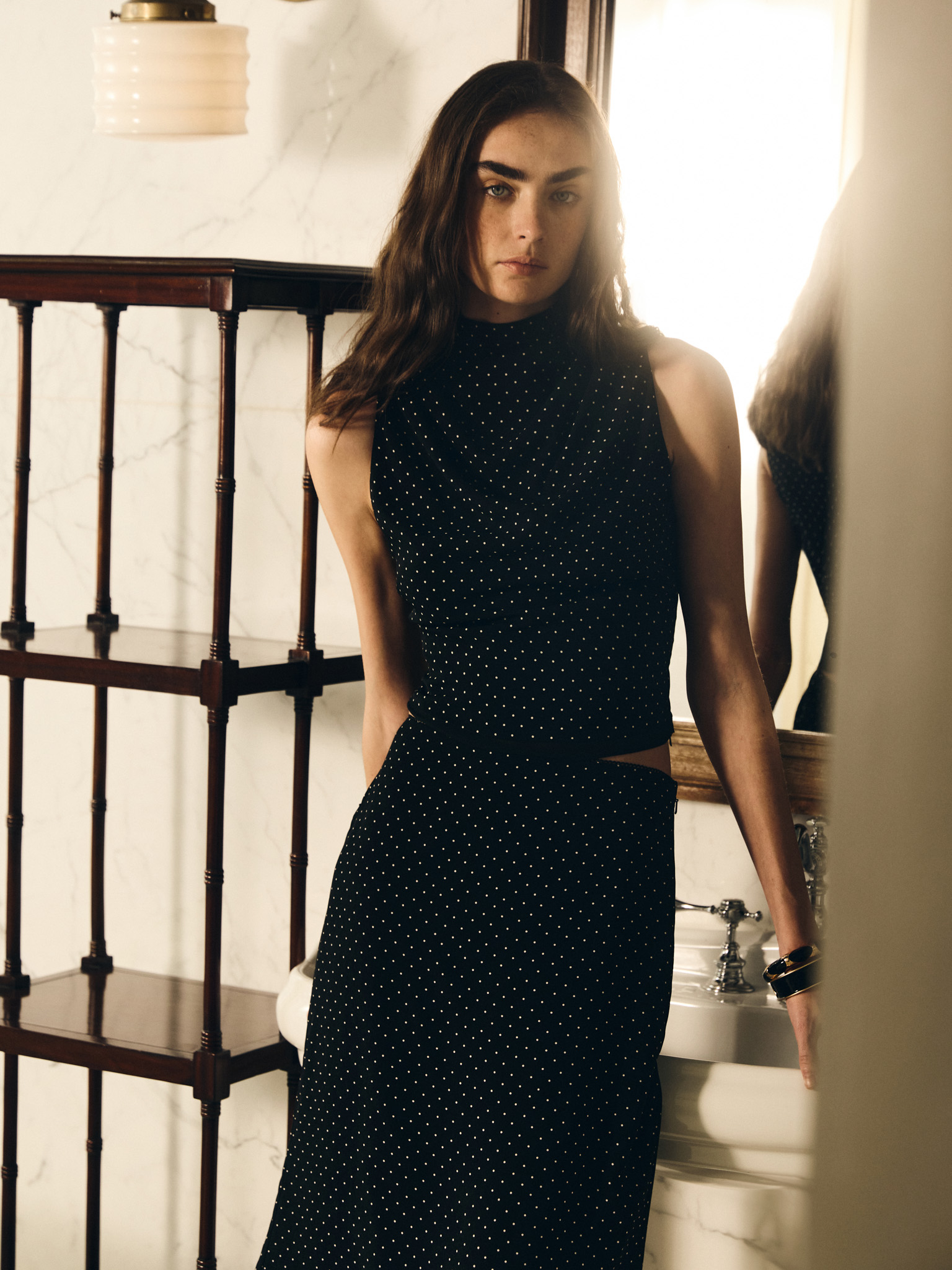 Small polka dot top with chest draping