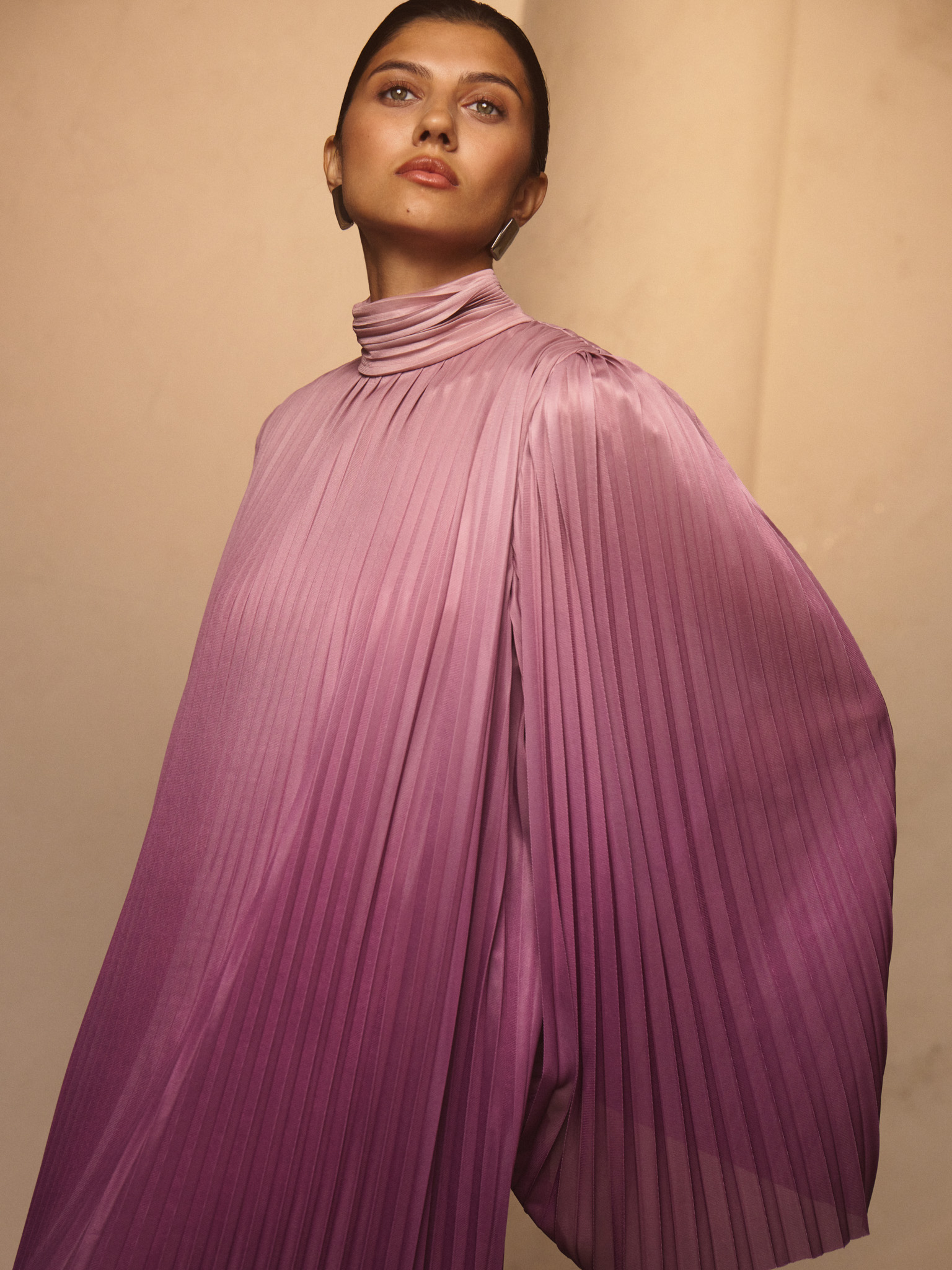 Pleated maxi dress with a gradient