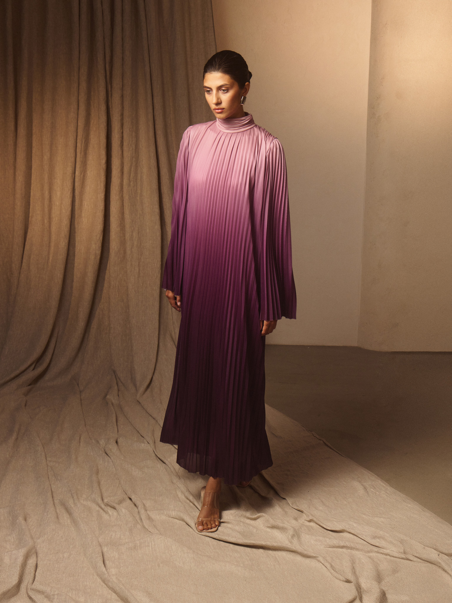 Pleated maxi dress with a gradient