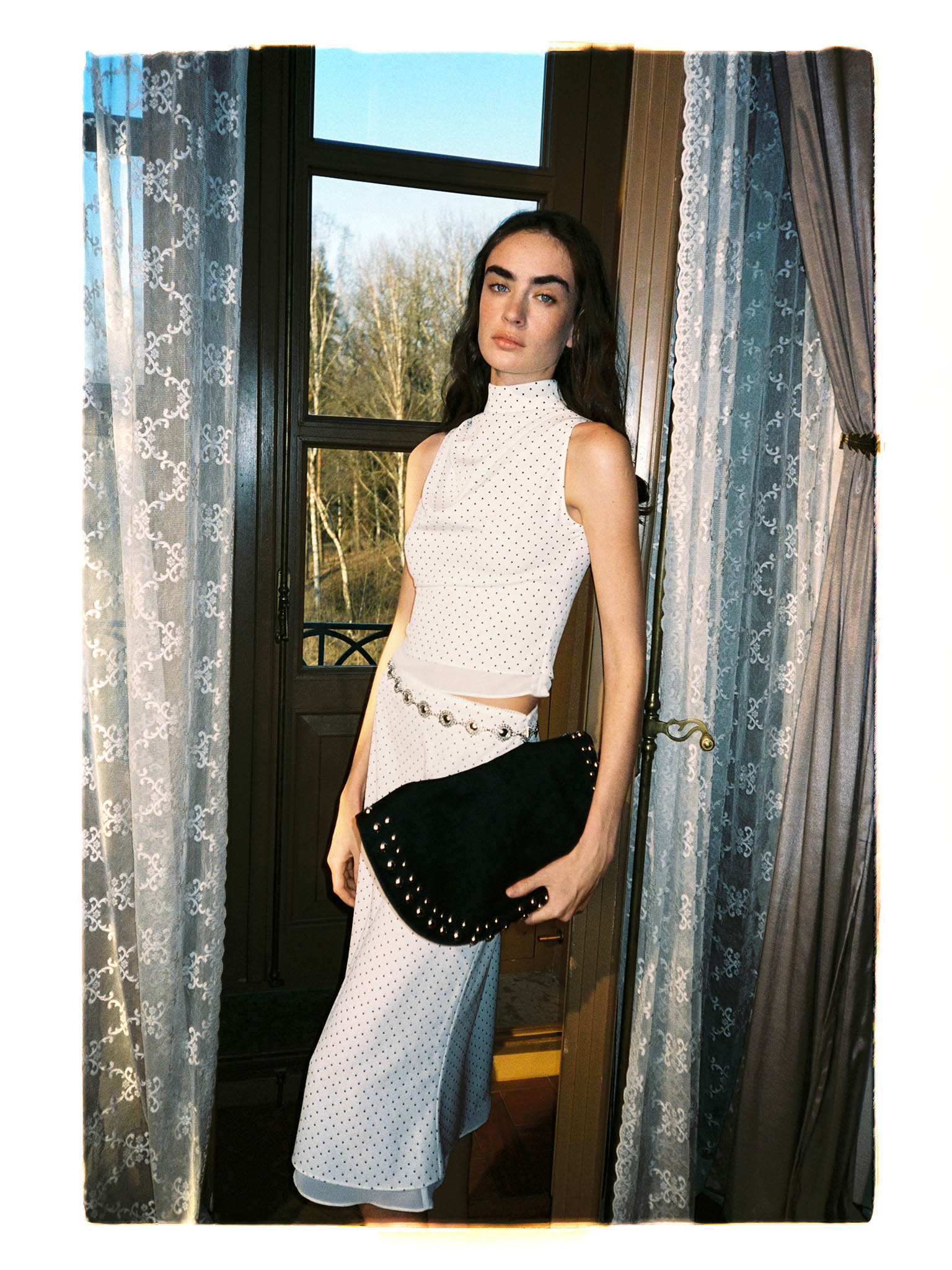Small polka dot top with chest draping