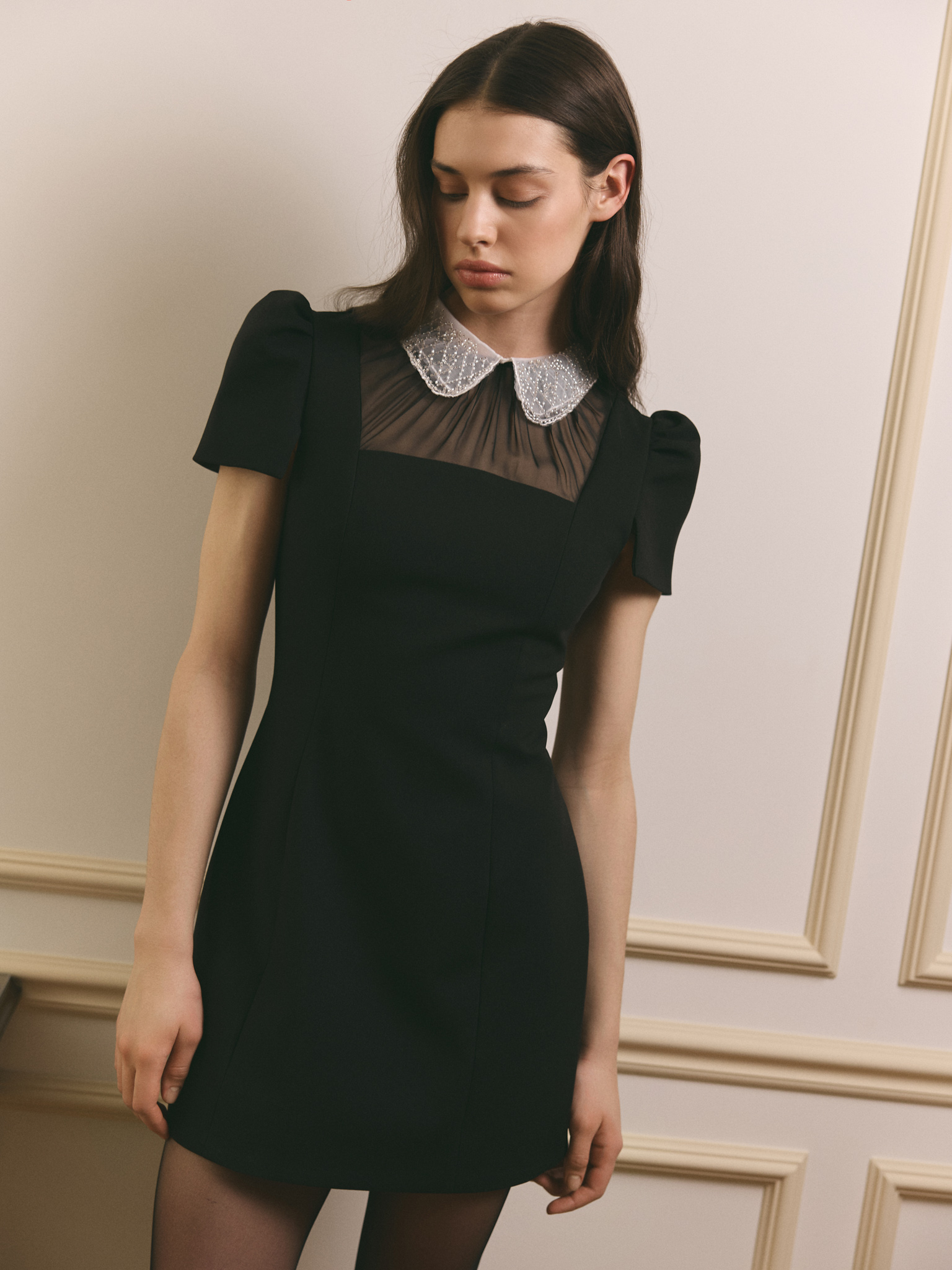Mini dress with accent collar
