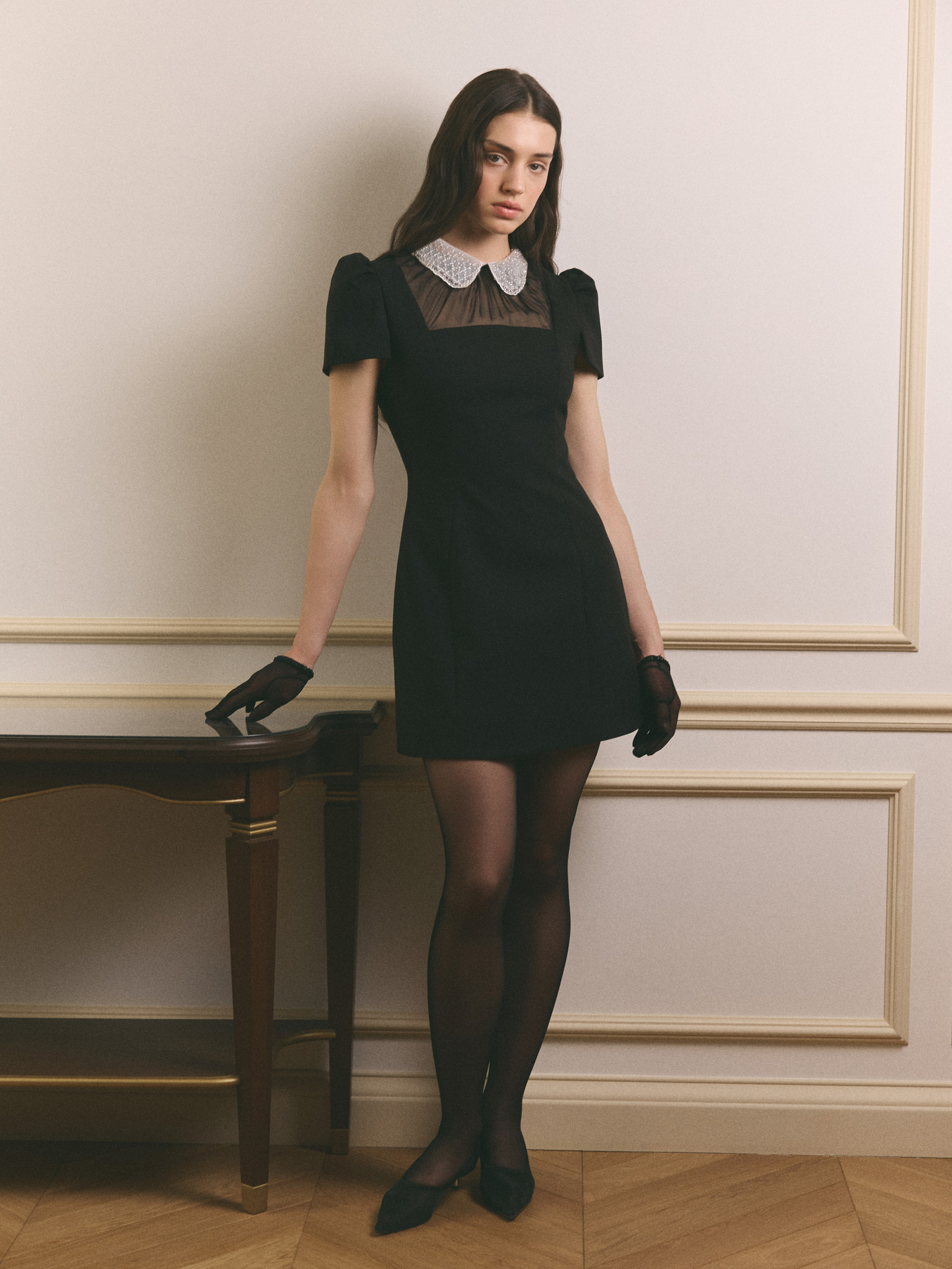 Mini dress with accent collar