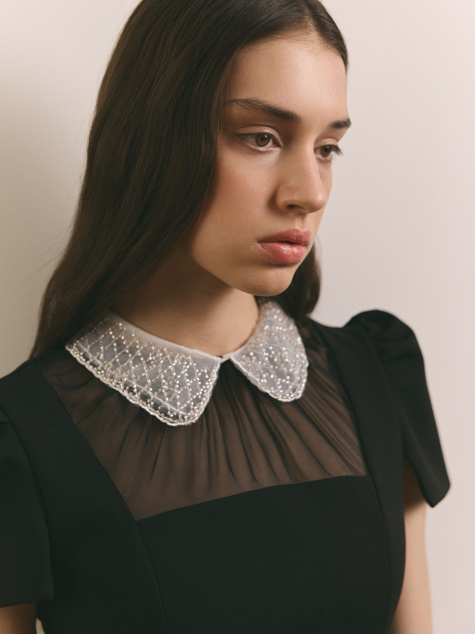 Mini dress with accent collar