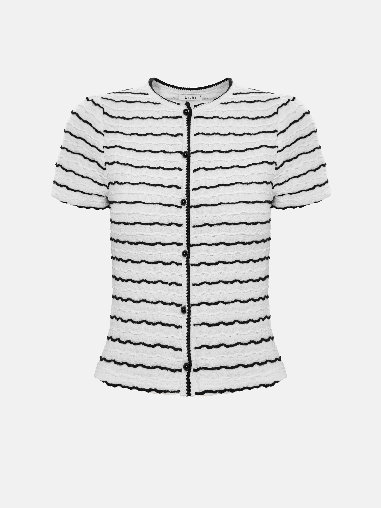 Short-sleeved cardigan in textured striped jersey