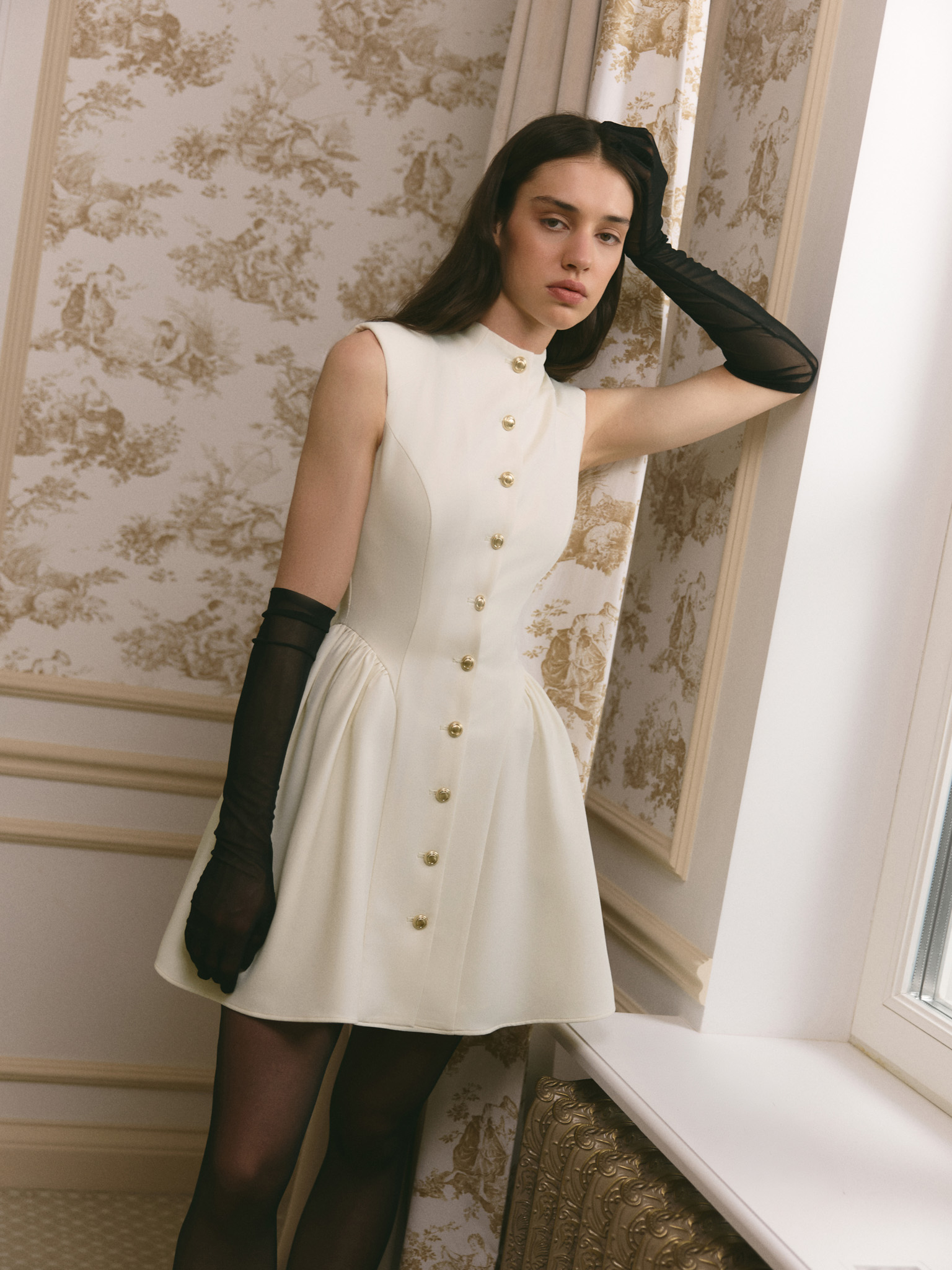 Mini dress with a voluminous skirt in smooth fabric