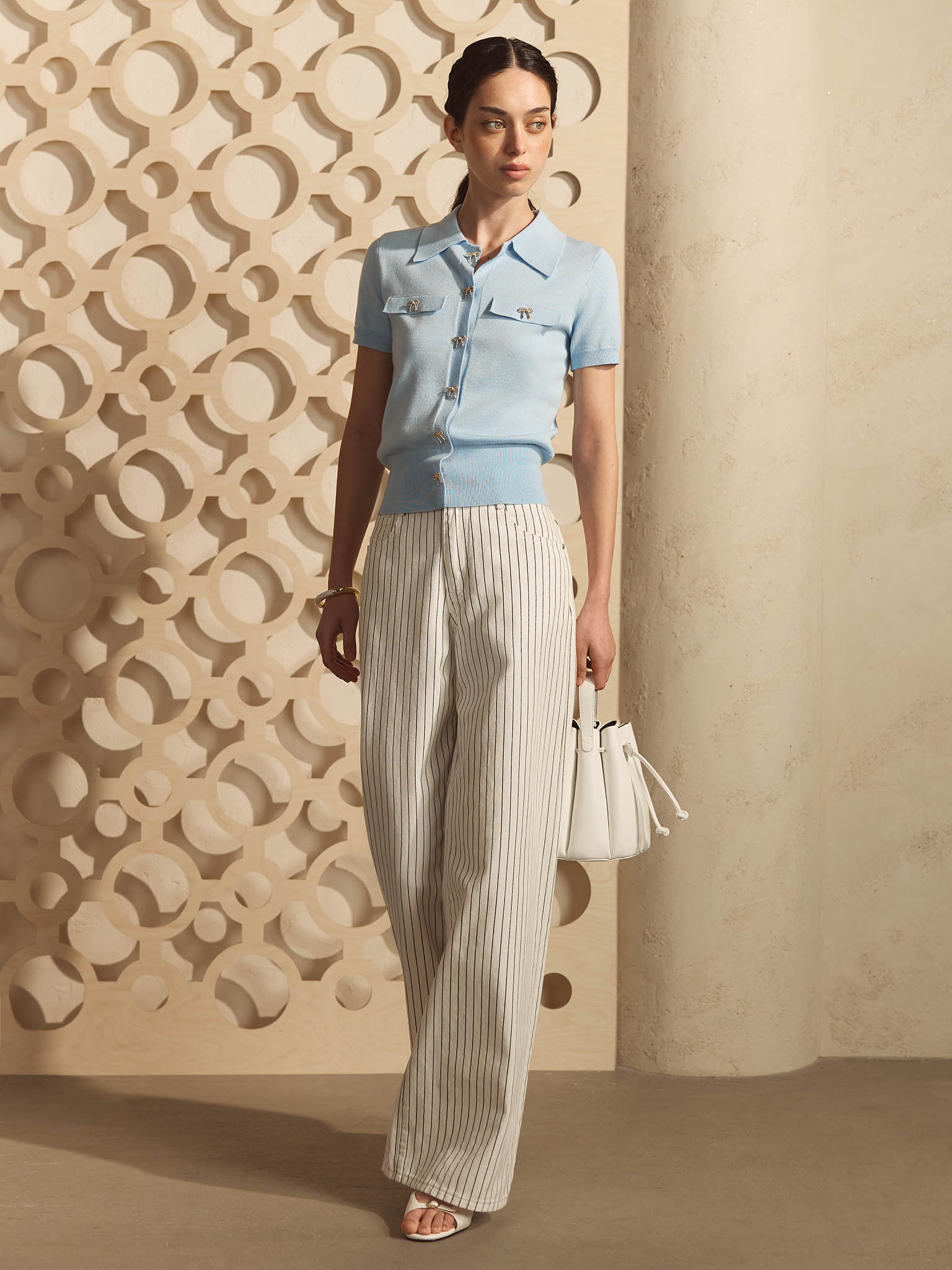 Viscose cardigan with bow-shaped buttons