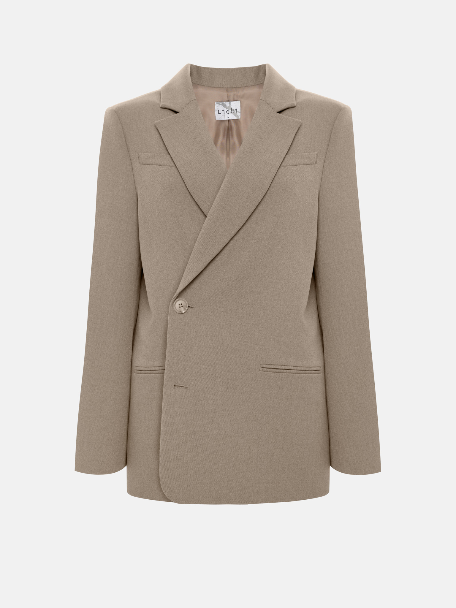 Loose single-breasted jacket with asymmetrical fastening