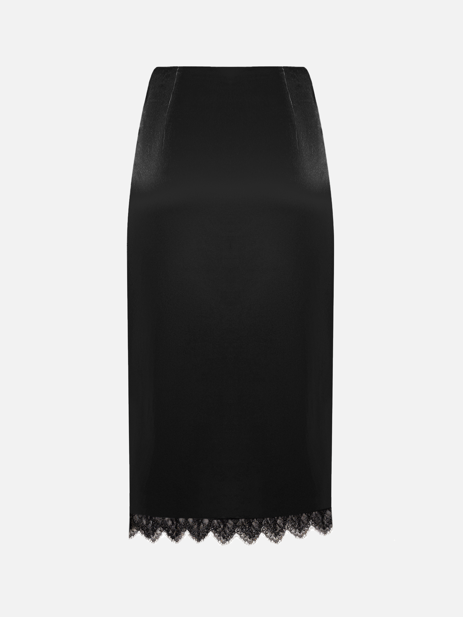 Satin midi skirt with lace trim