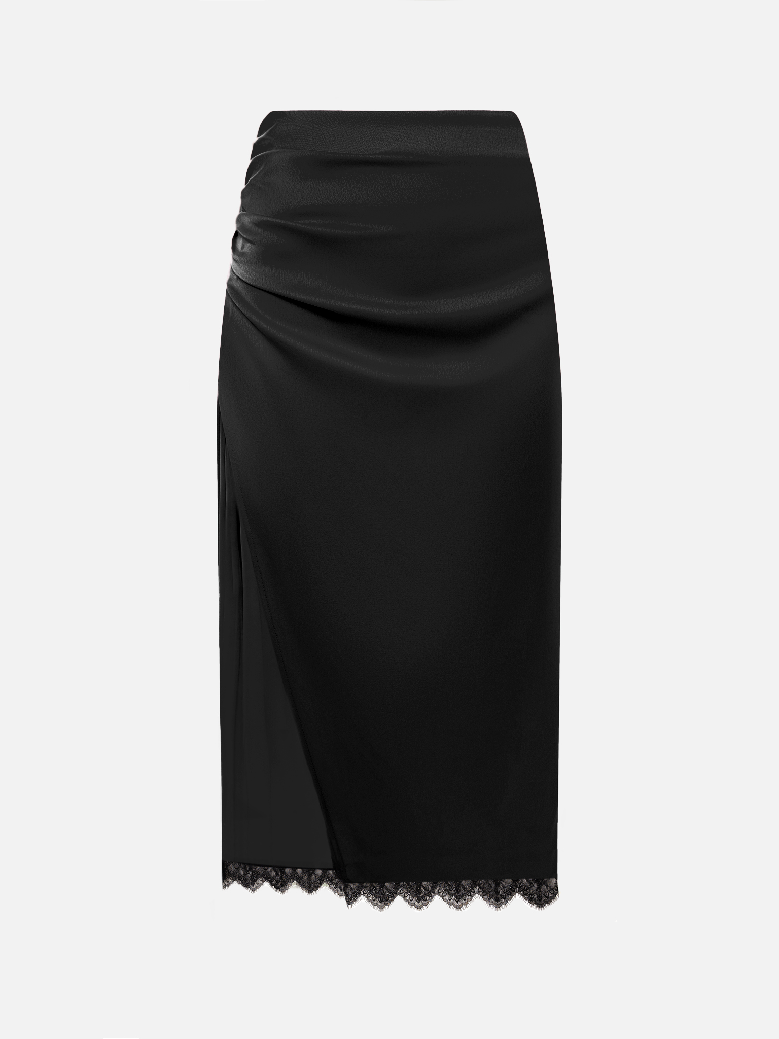 Satin midi skirt with lace trim