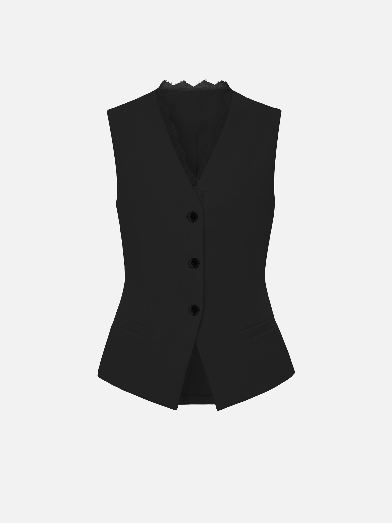 Waistcoat in suiting fabric with lace decor