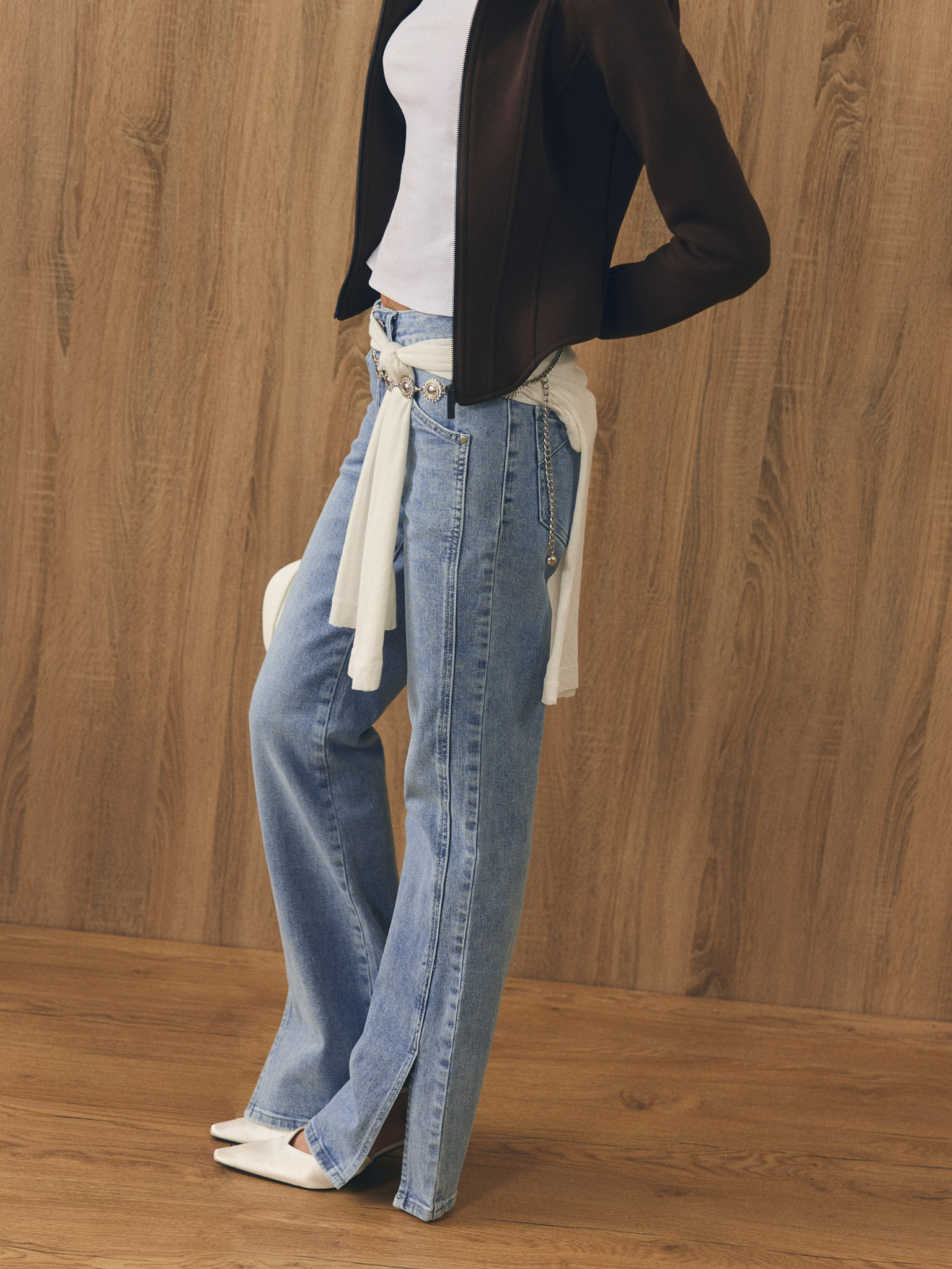 Flared jeans with slits on the sides