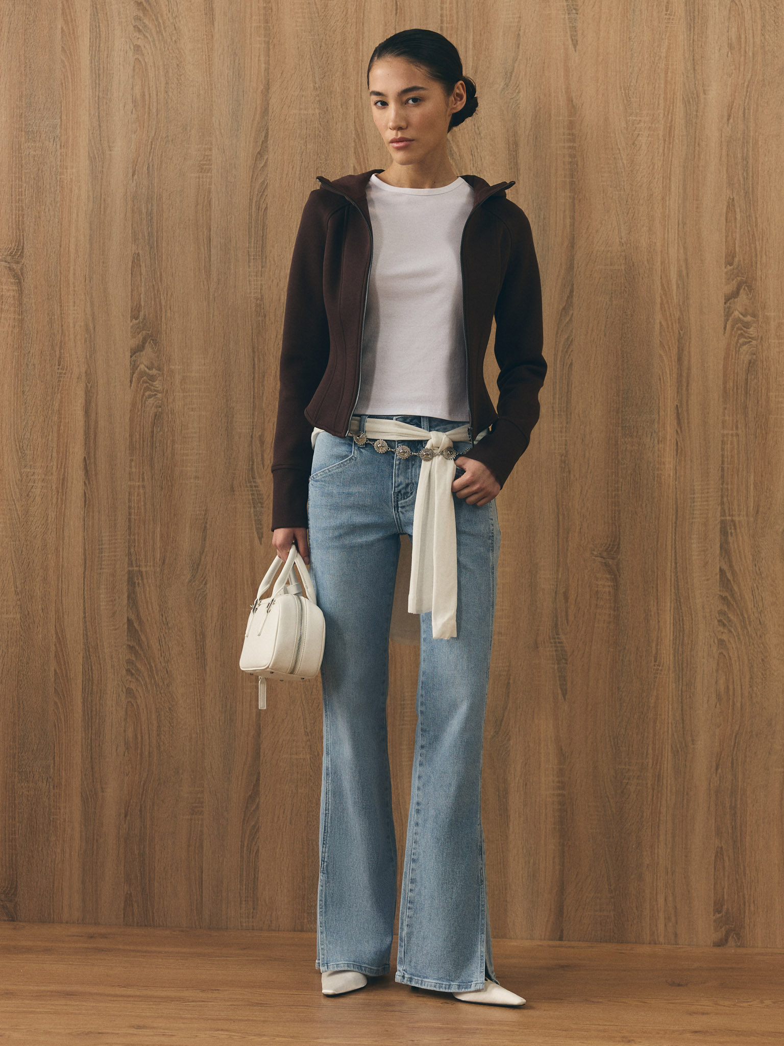 Flared jeans with slits on the sides