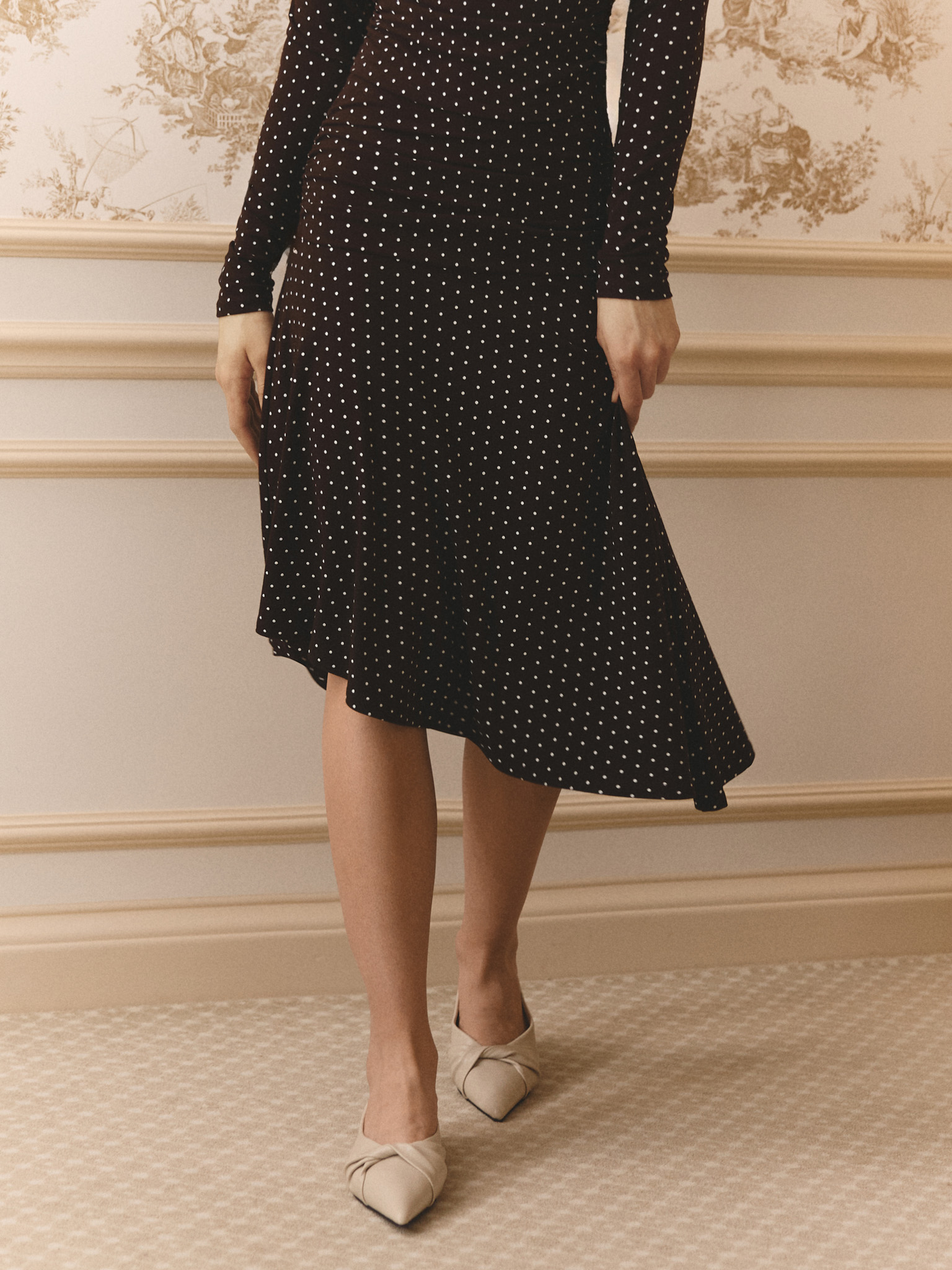 Polka dot viscose midi skirt