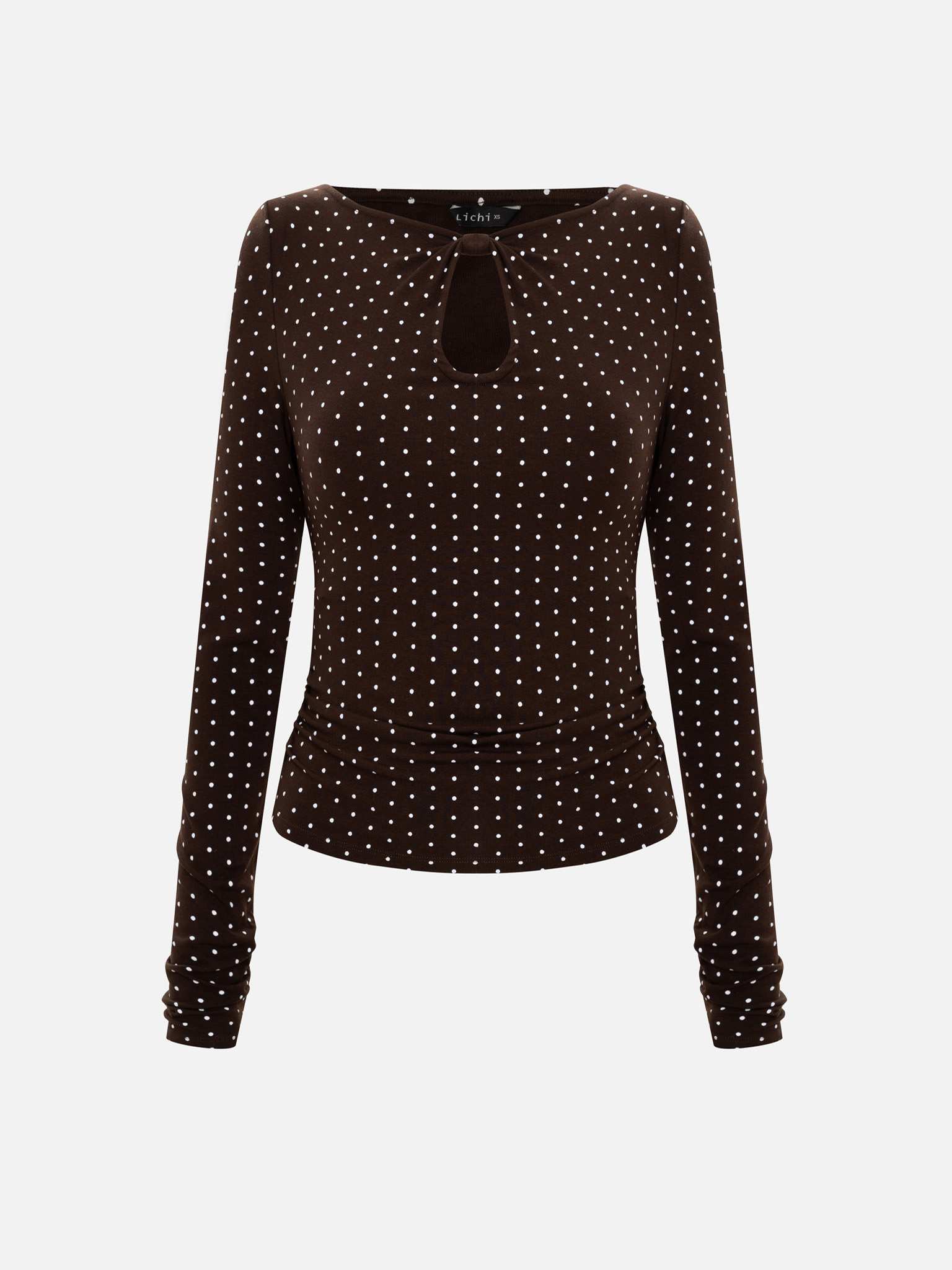 Polka dot viscose longsleeve with teardrop neckline