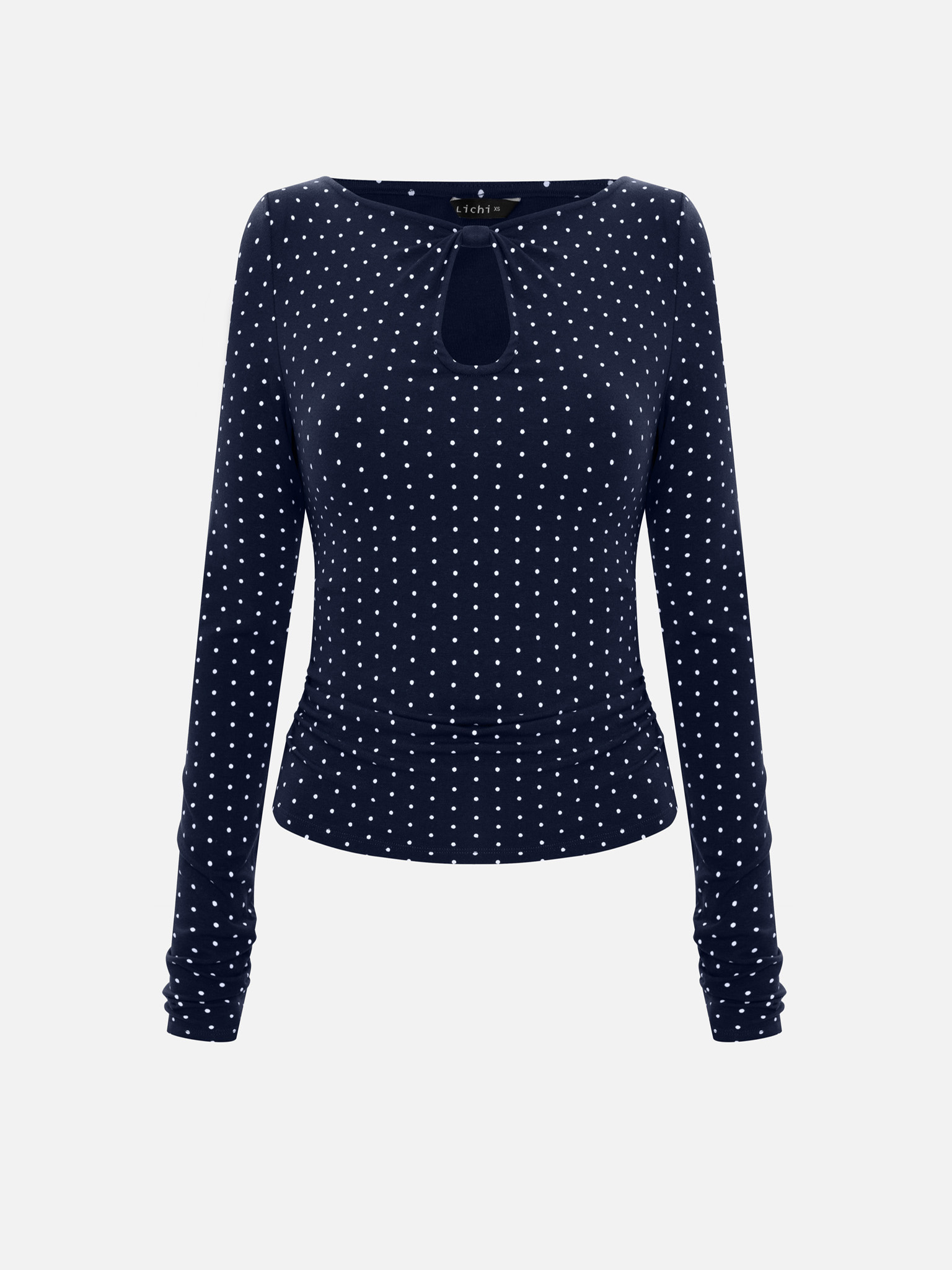 Polka dot viscose longsleeve with teardrop neckline