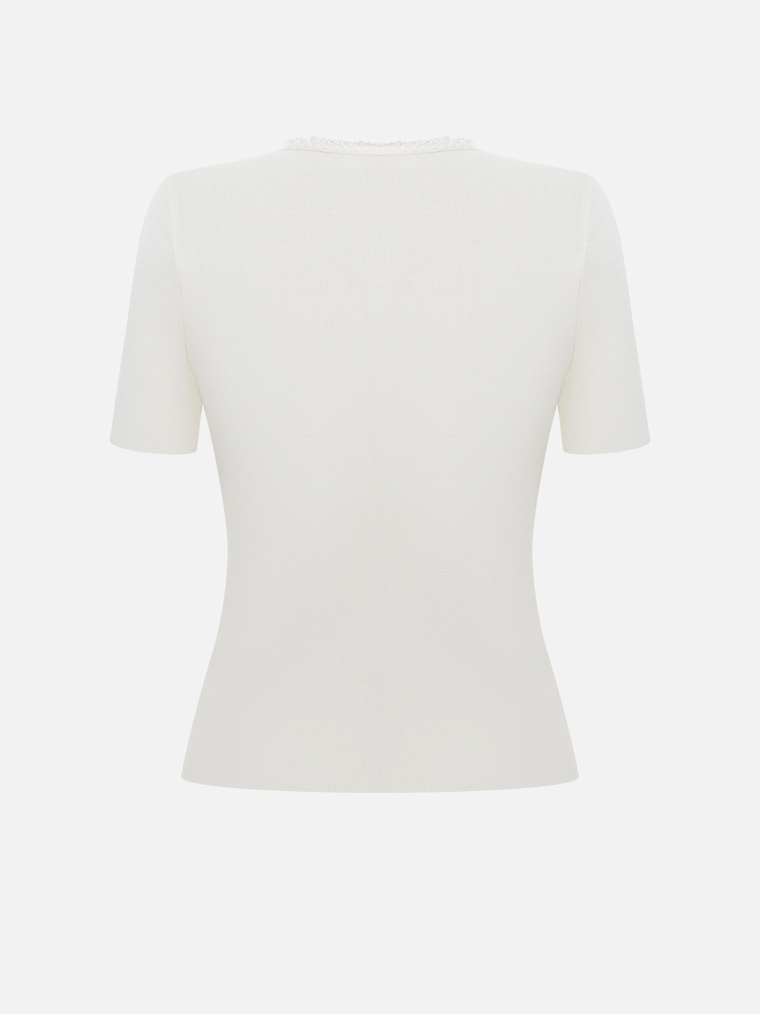 Ribbed viscose top with beaded detailing and short sleeves