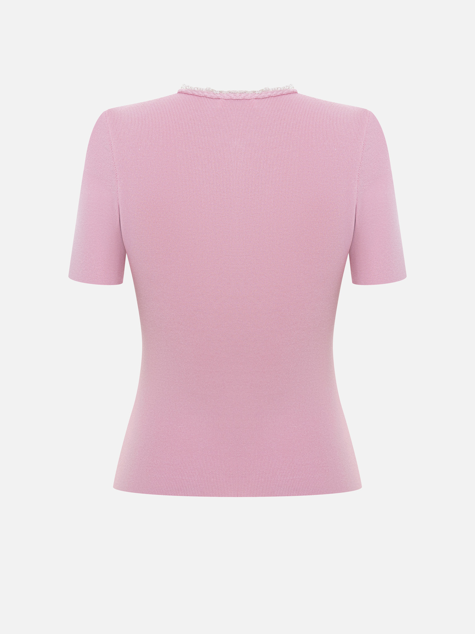 Ribbed viscose top with beaded detailing and short sleeves