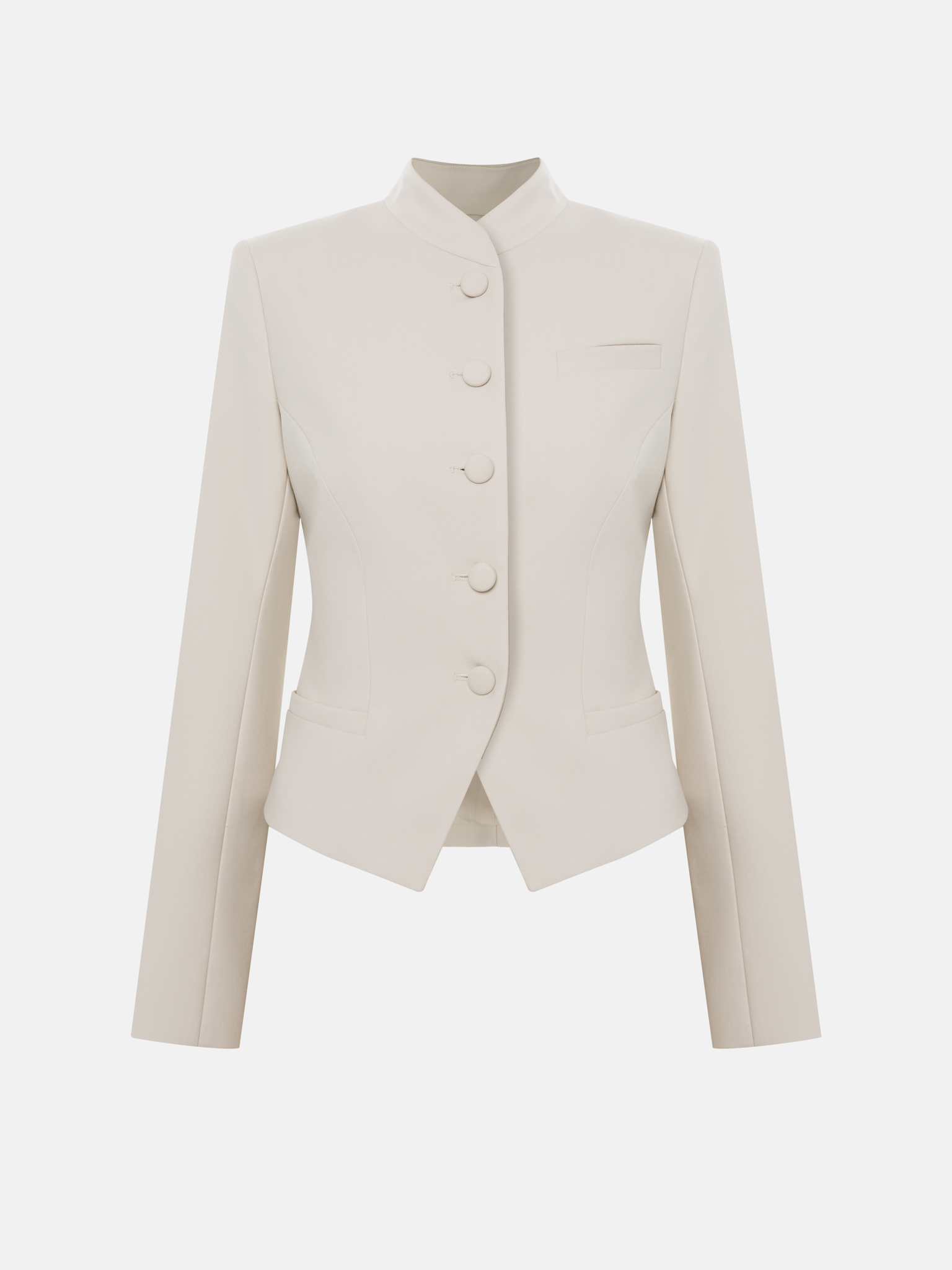 Fitted single-breasted jacket with covered buttons