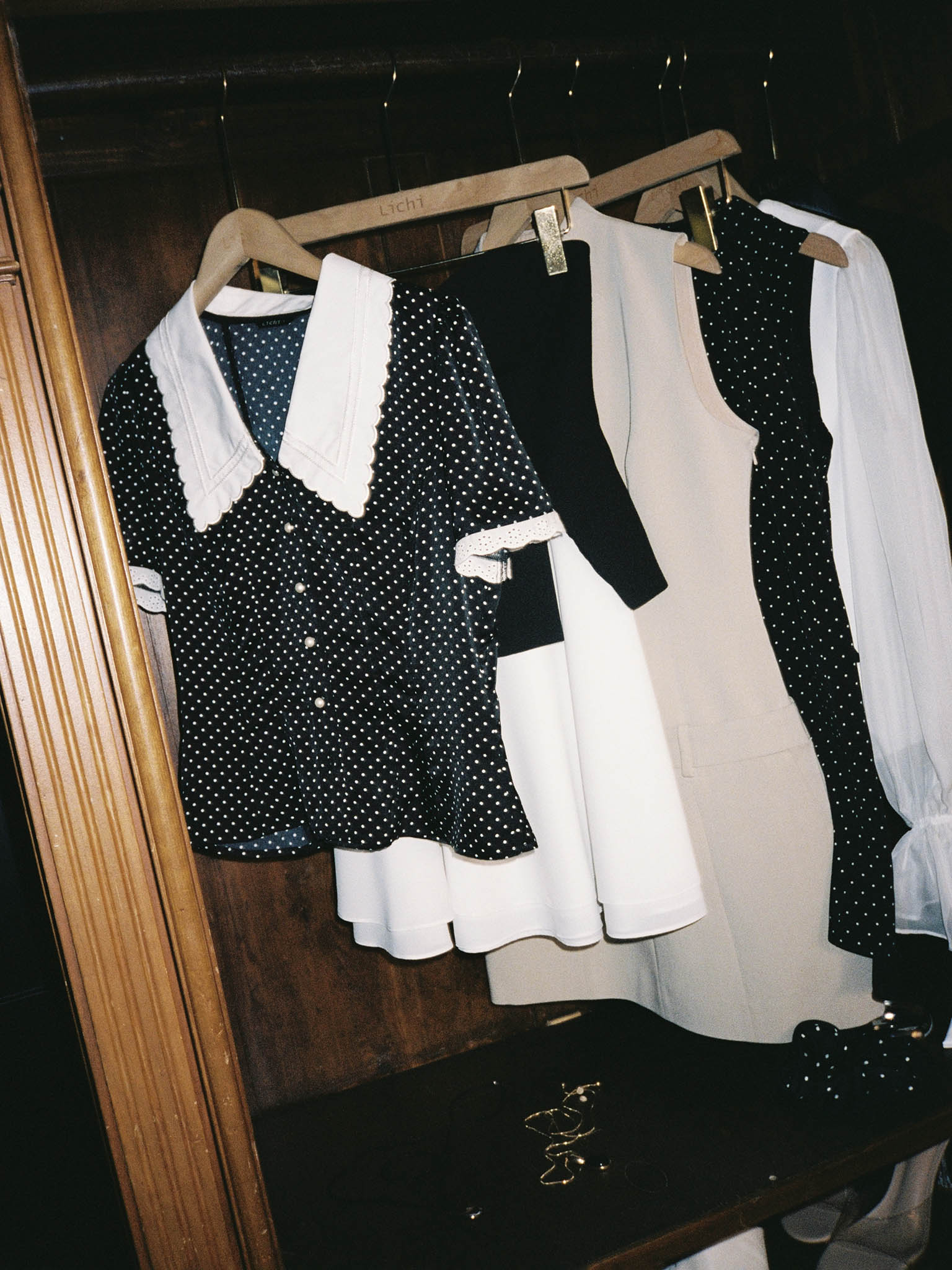 Polka dot blouse with a statement turn-down collar