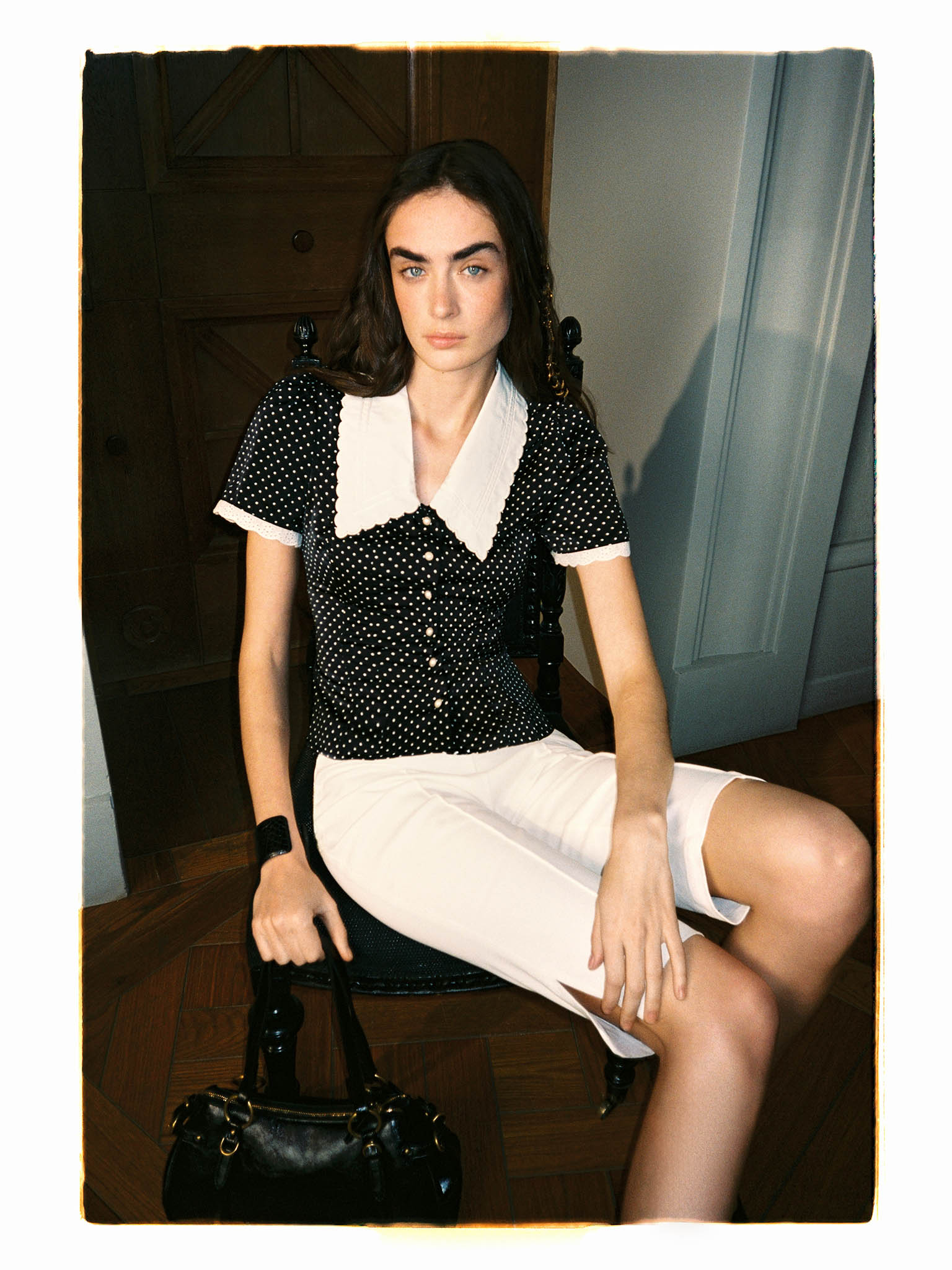 Polka dot blouse with a statement turn-down collar