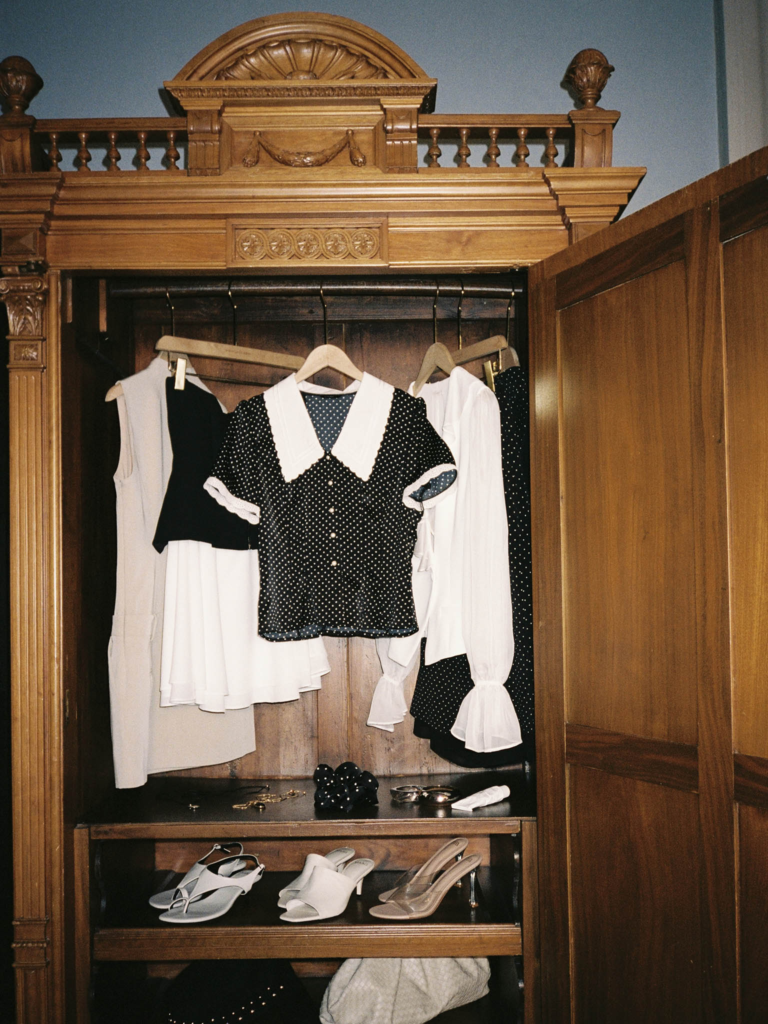 Polka dot blouse with a statement turn-down collar