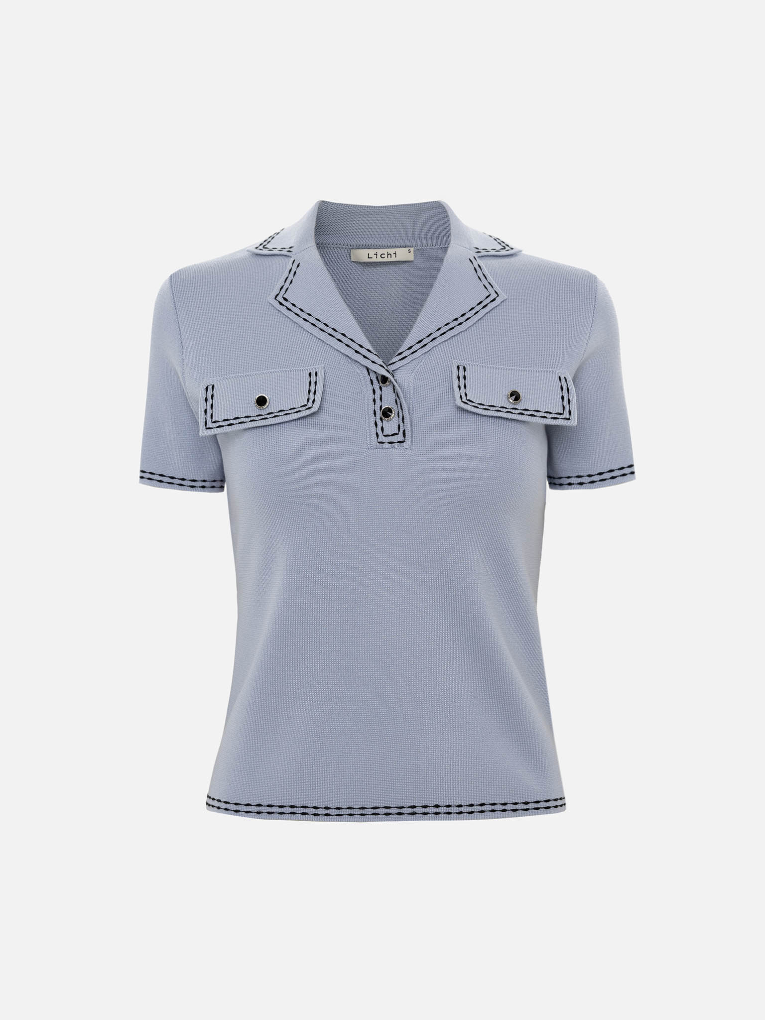 Viscose polo shirt with a turn-down collar and contrasting stitching